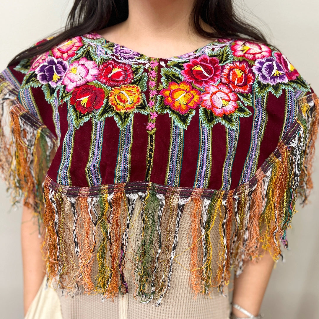Embroidered Cape: Colorful Floral Collar