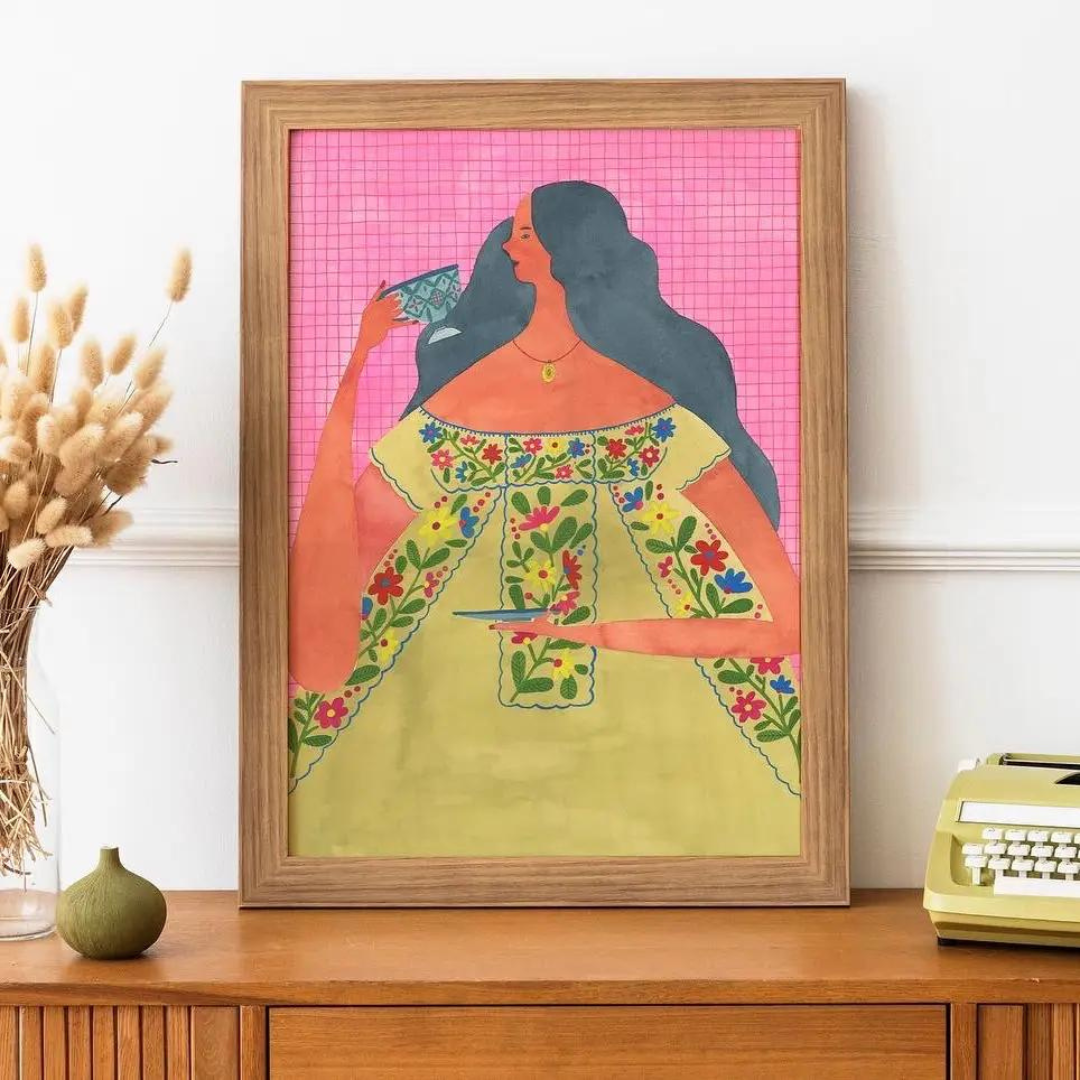 Woman with Hot Chocolate Print