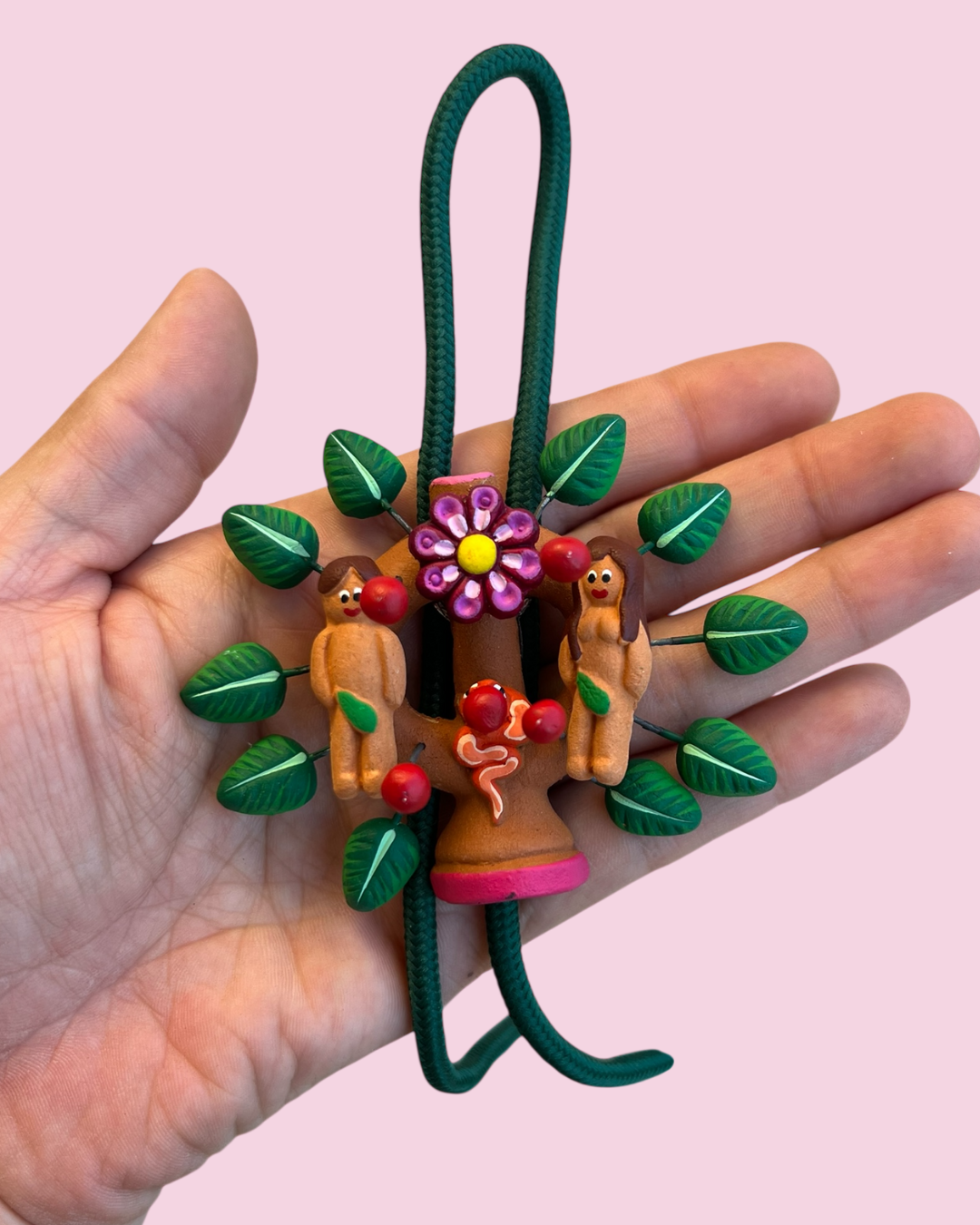 Tree of Life Bolo Tie — Adam & Eve (Traditional Tree, Purple Flower)