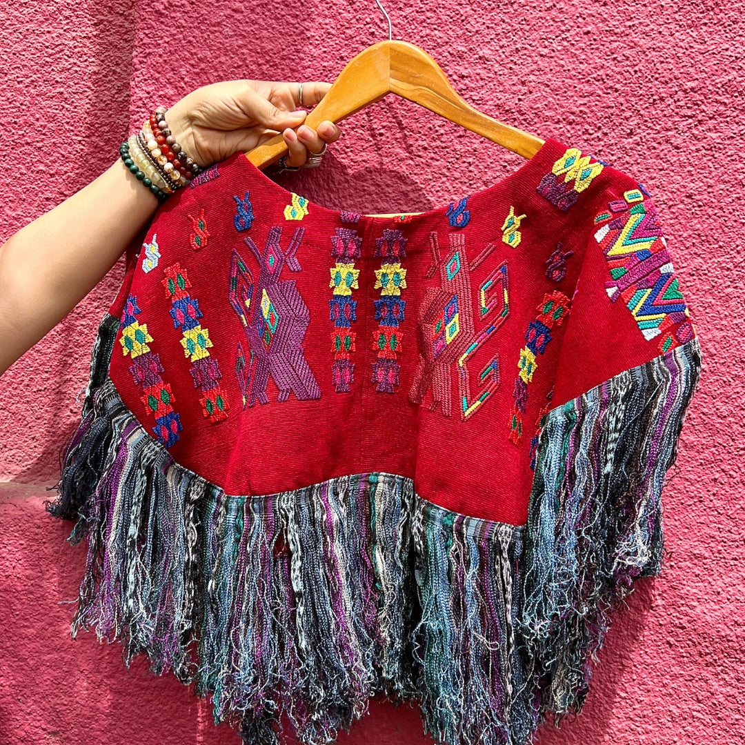 Embroidered Cape: Red Animales