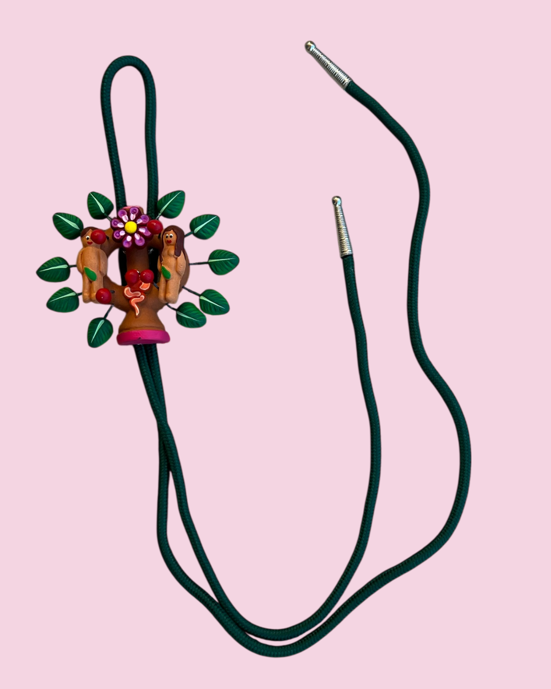 Tree of Life Bolo Tie — Adam & Eve (Traditional Tree, Purple Flower)