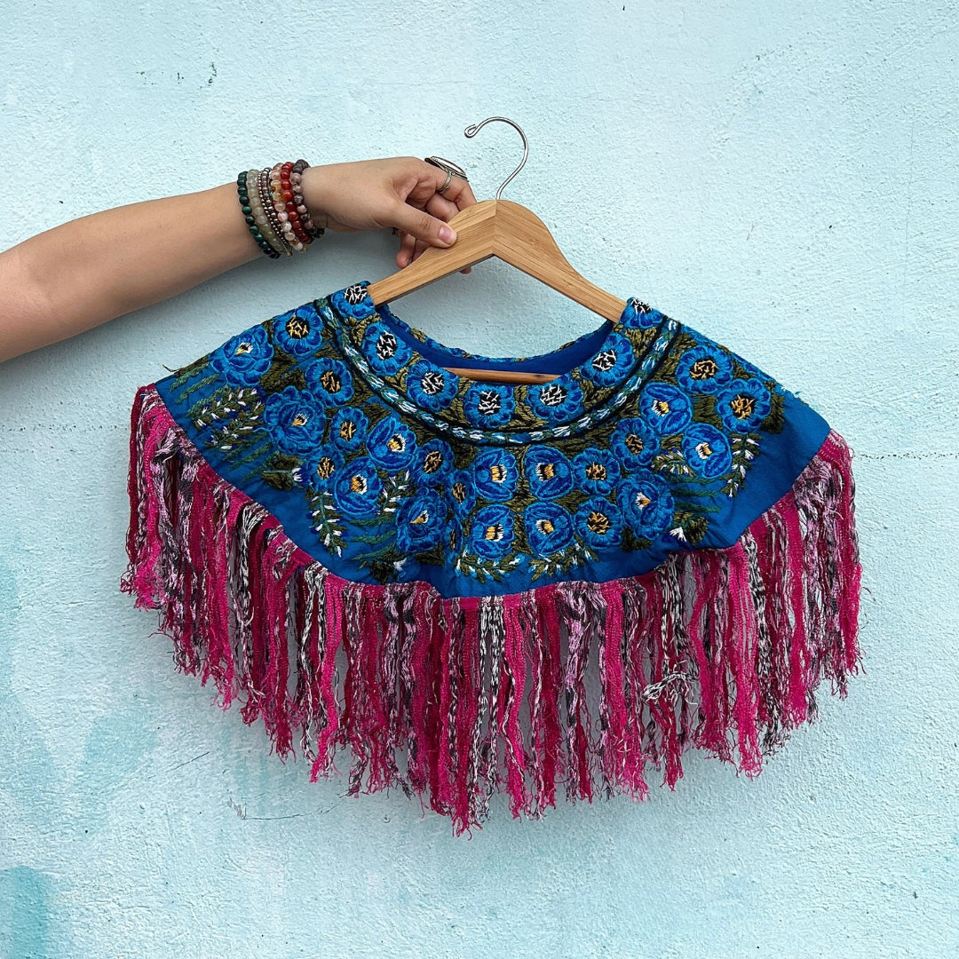 Embroidered Cape: Color Block Blue & Pink