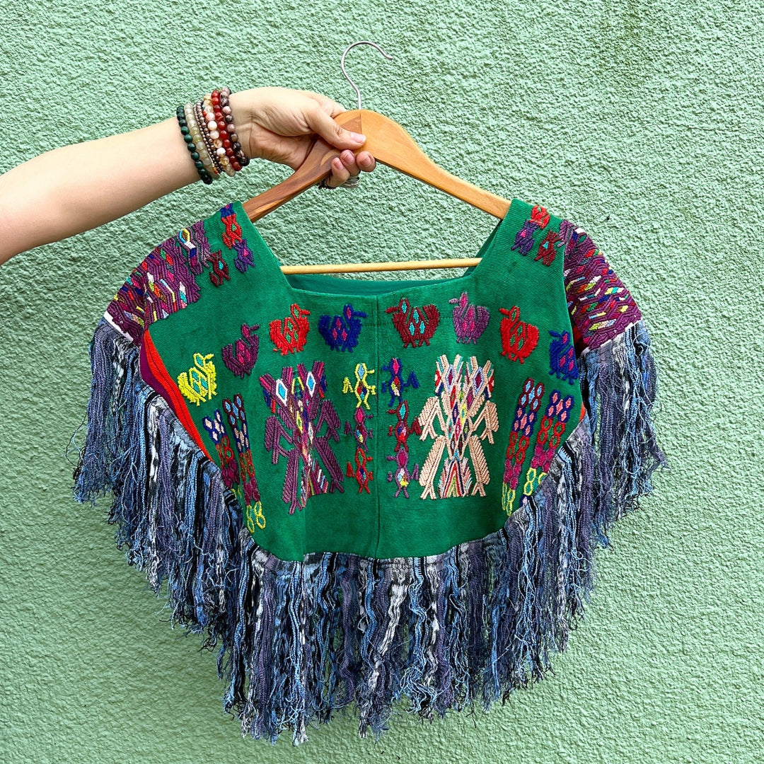 Embroidered Cape: Green Little Birds
