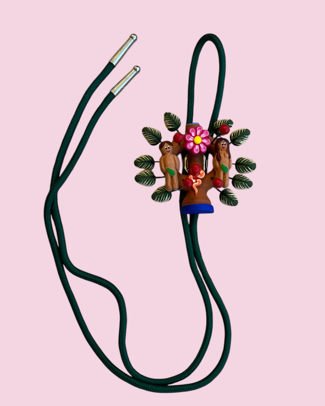 Tree of Life Bolo Tie — Adam & Eve (Traditional Tree, Pink Flower)