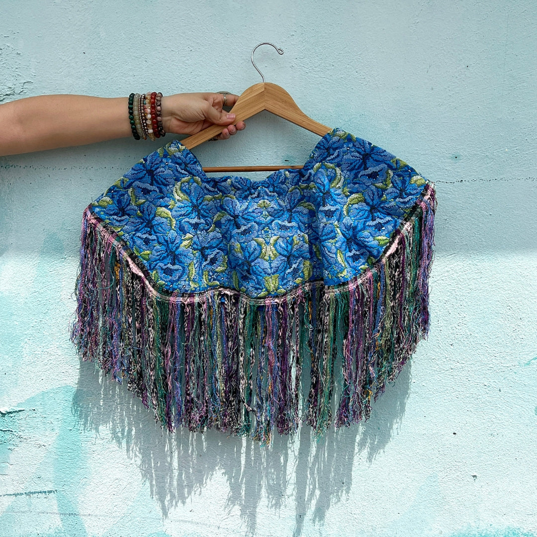 Embroidered Cape: Blue Flowers
