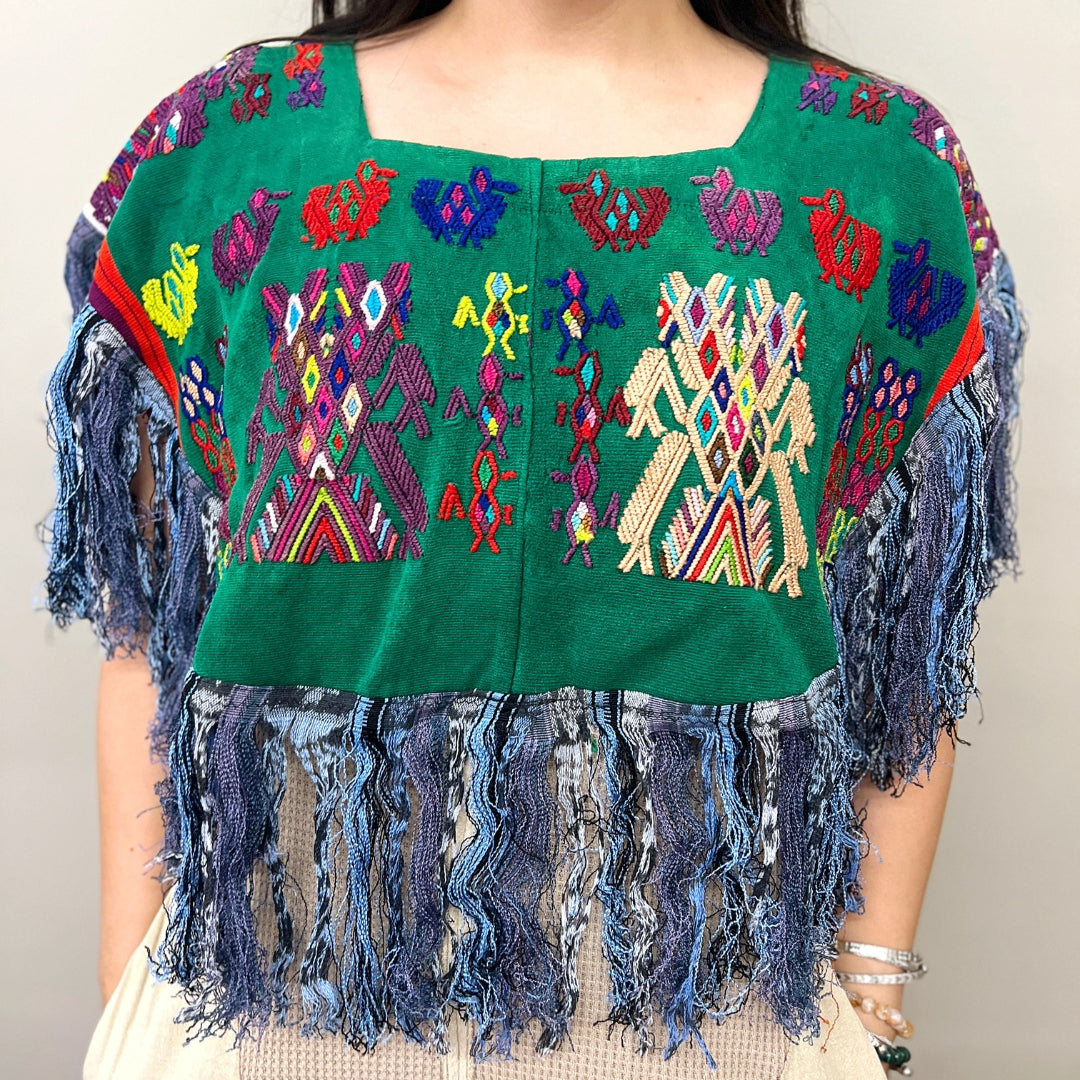 Embroidered Cape: Green Little Birds