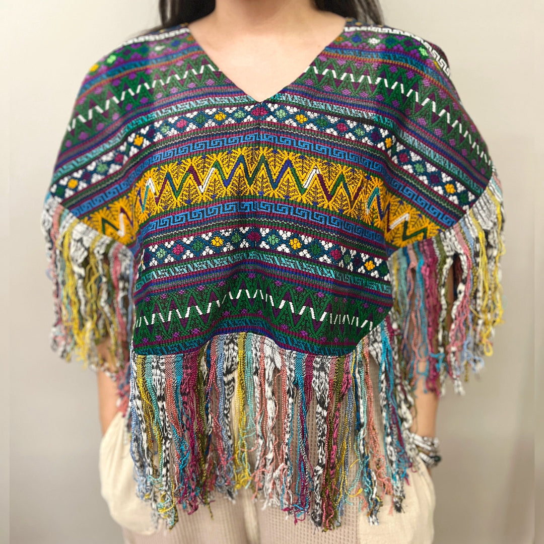 Embroidered Cape: Green Decorative Stripes