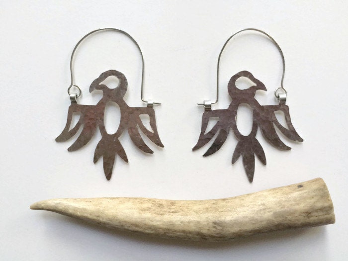 Handmade Thunderbird Hoop Earrings, Aluminum Bird