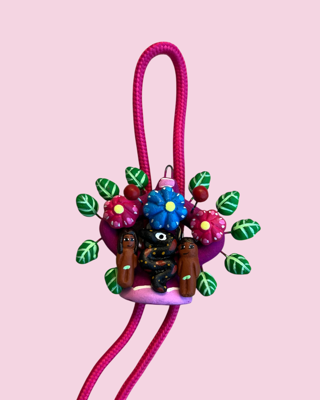 Mini Tree of Life Bolo Tie — Adam & Eve (Neon Colors, Pink Tree)