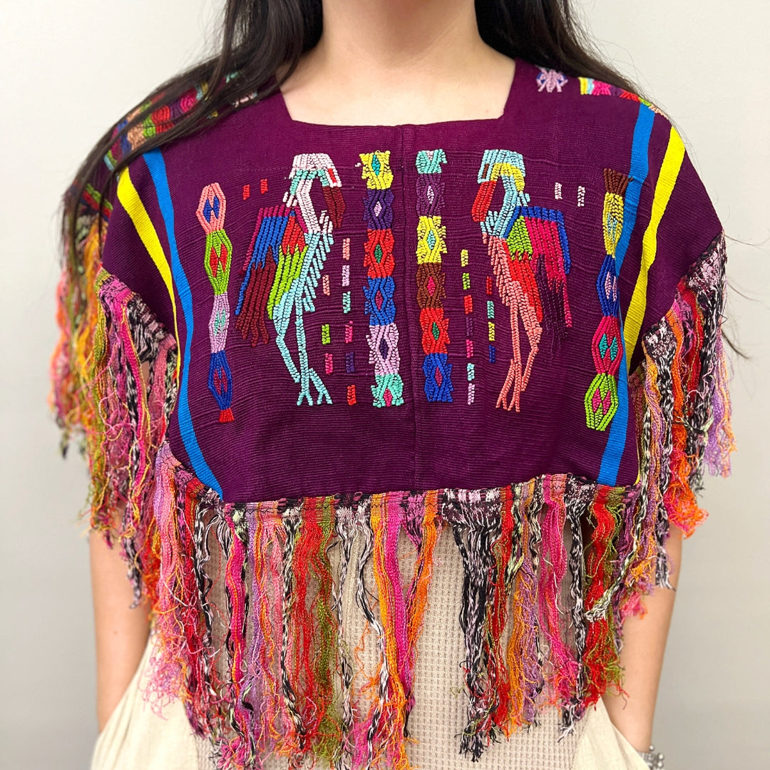 Embroidered Cape: Plum Cranes