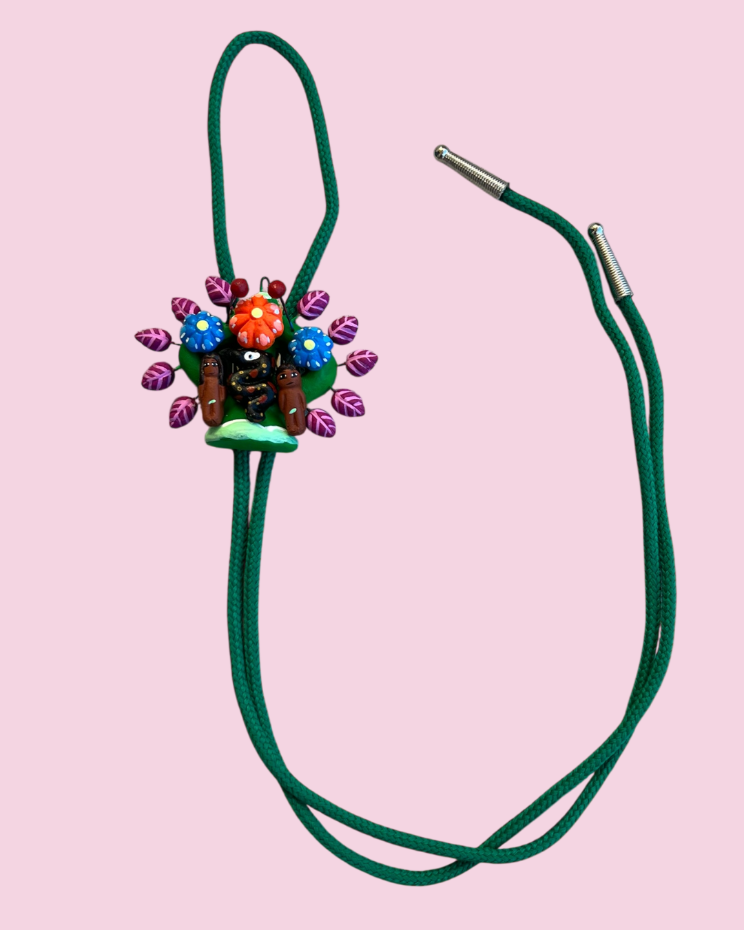 Mini Tree of Life Bolo Tie — Adam & Eve (Neon Colors, Green Tree)
