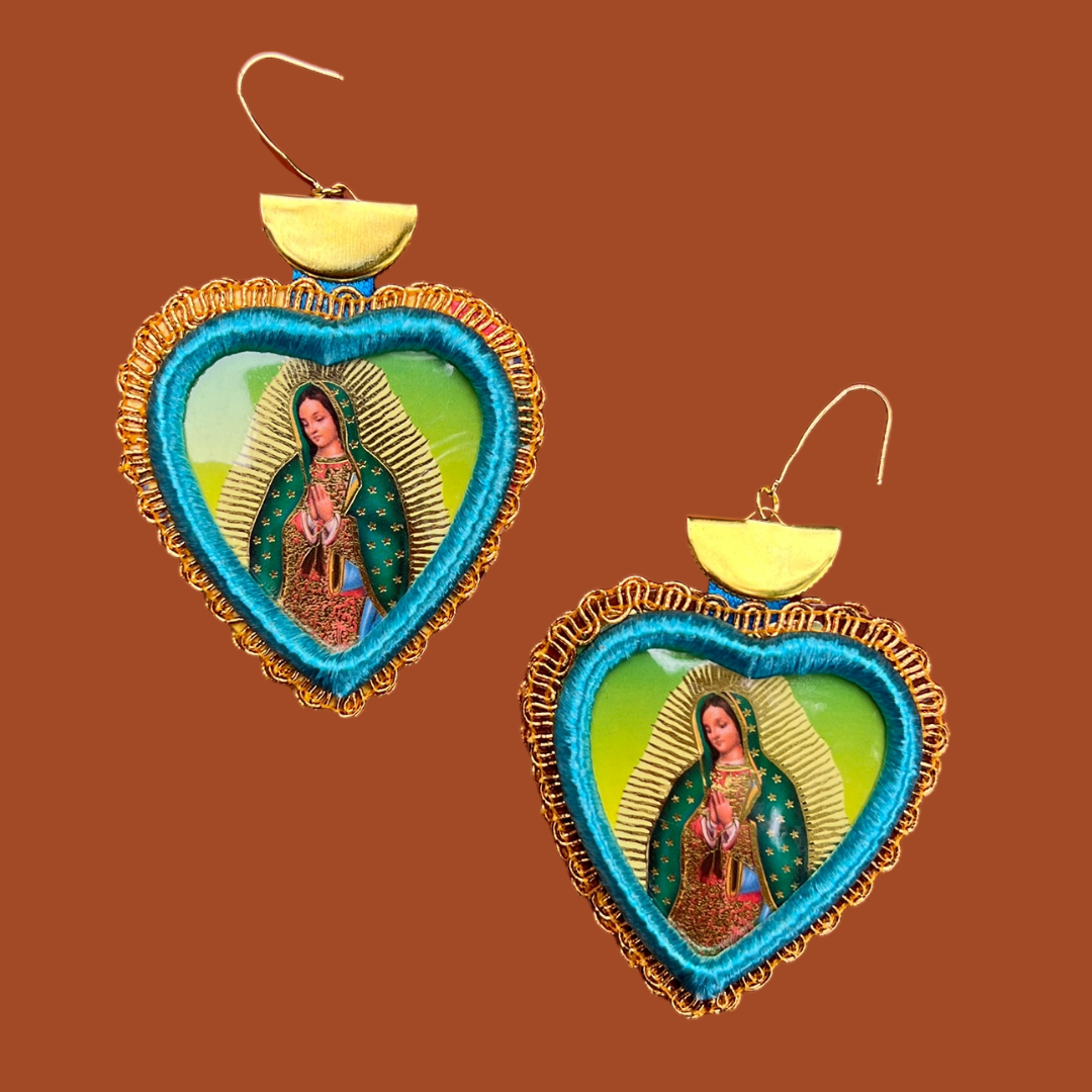 Corazón Icon Earrings: Bright Blue Guadalupe