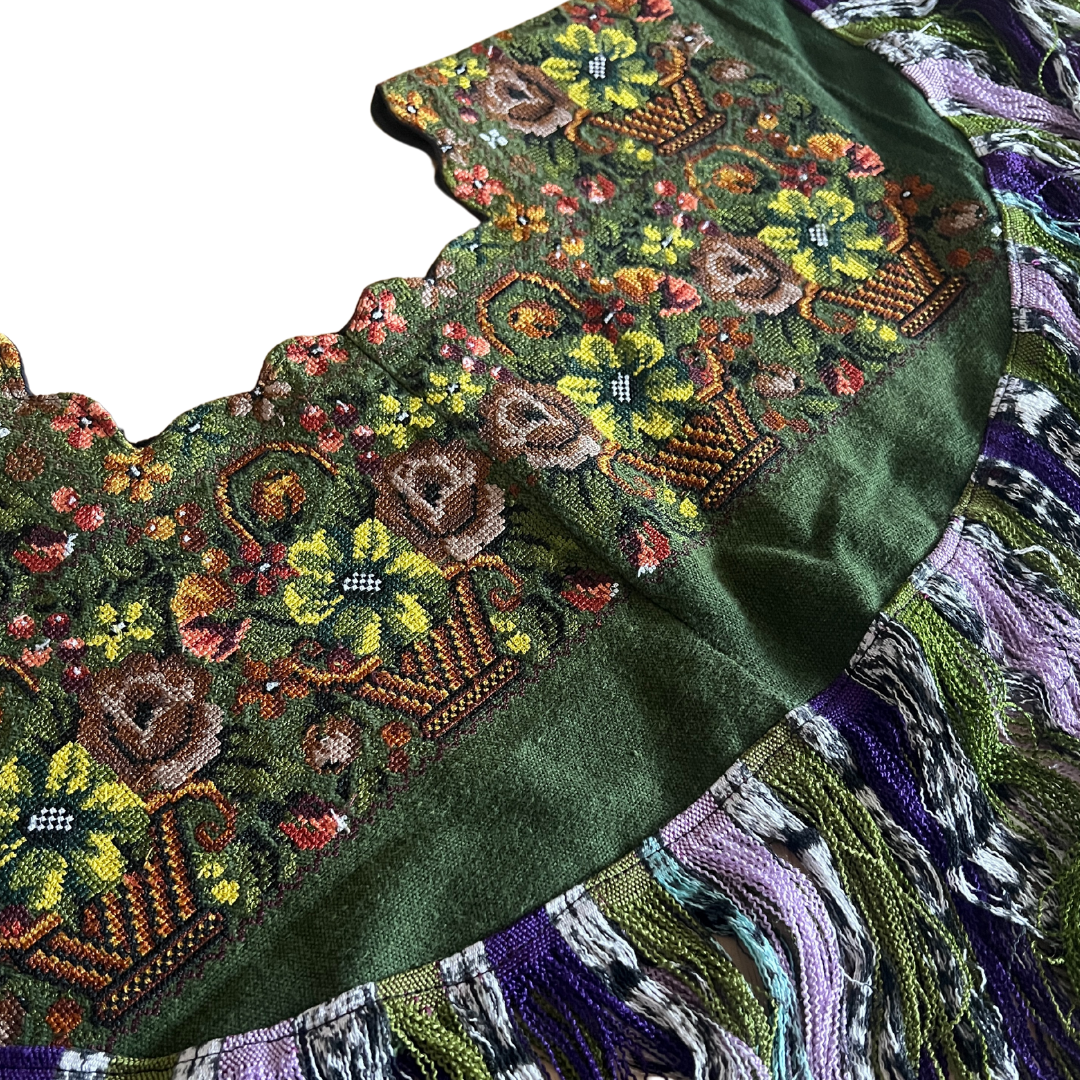 Embroidered Cape: Forest Flower Baskets