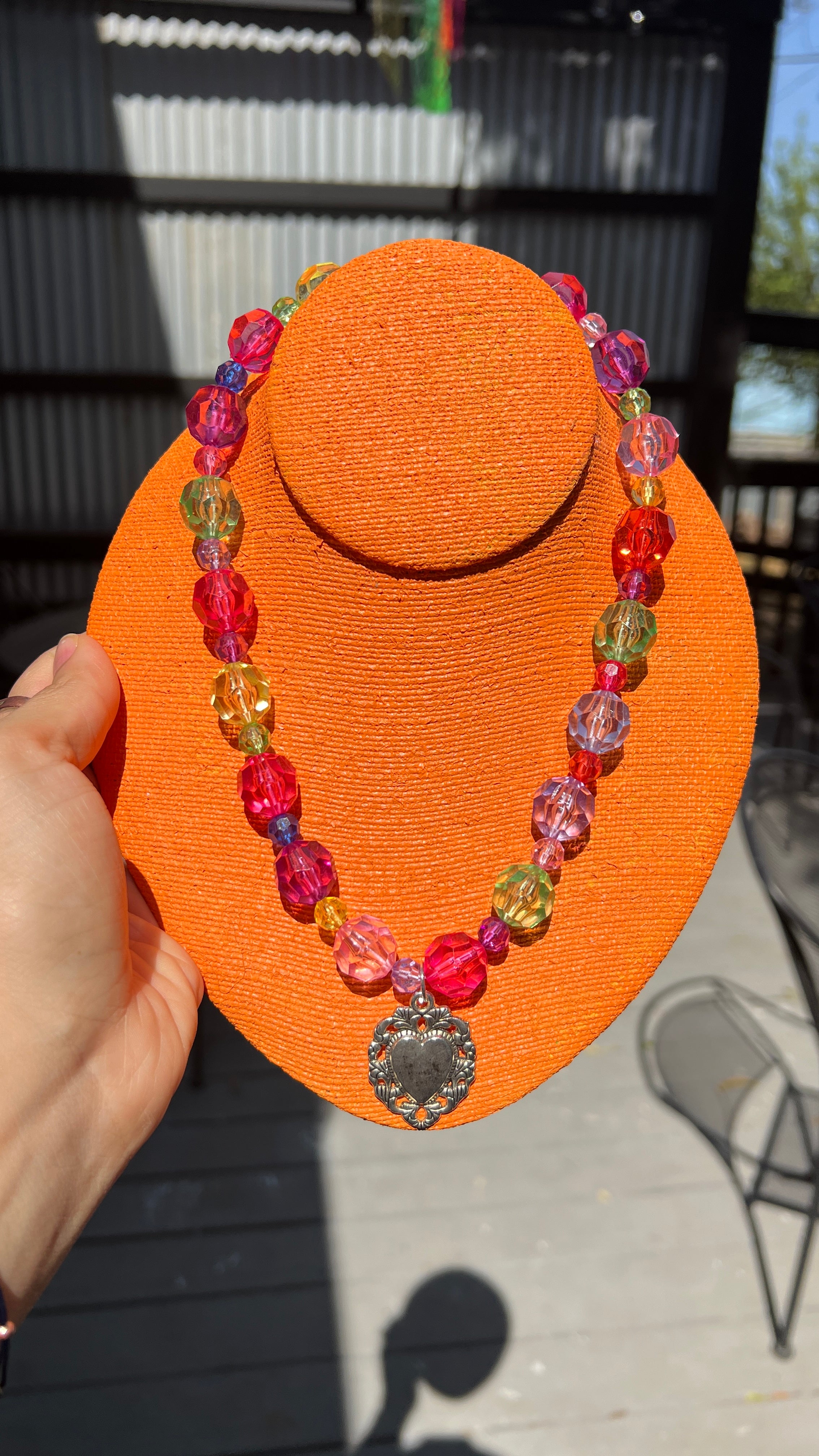 Colorful Beaded Sacred Heart Necklace