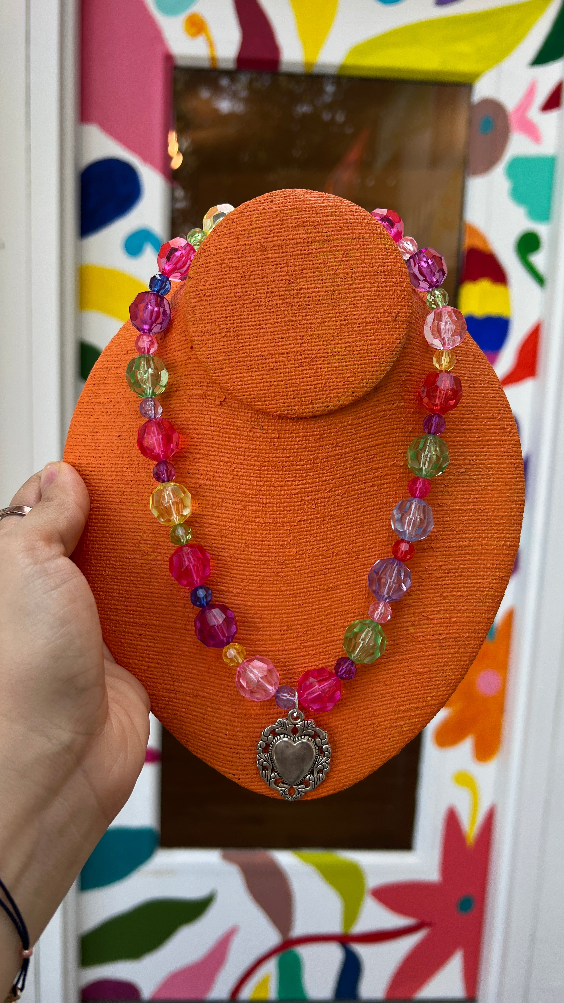 Colorful Beaded Sacred Heart Necklace