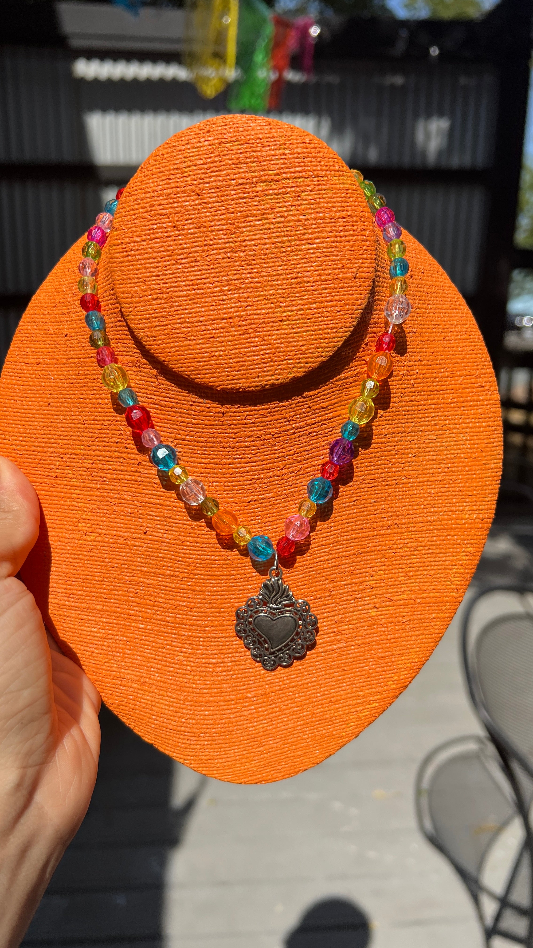 Colorful Beaded Sacred Heart Necklace