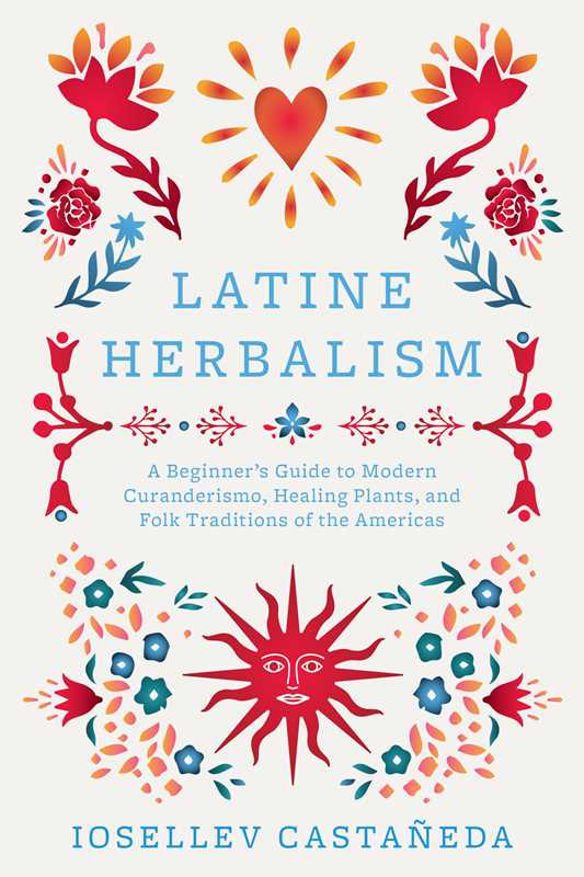 Book cover of 'Latine Herbalism' with colorful designs and text.