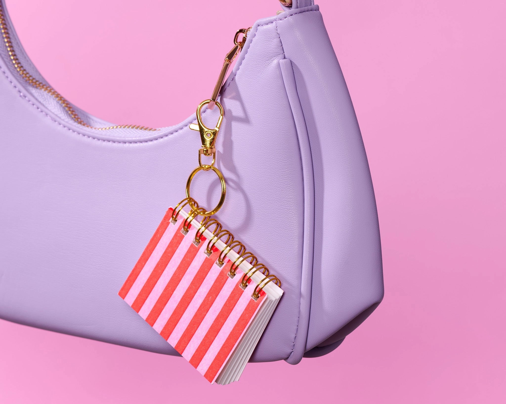Mini Red & Pink Striped Notebook with Keychain