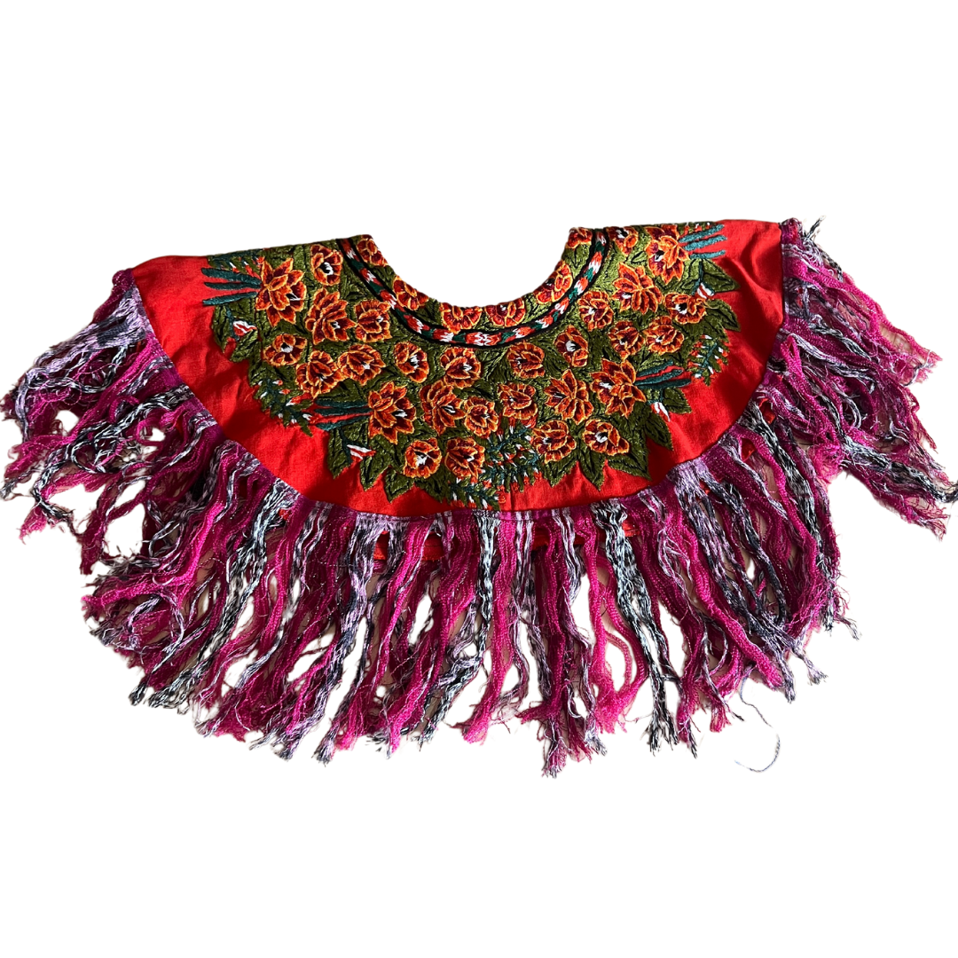 Embroidered Cape: Orange & Pink