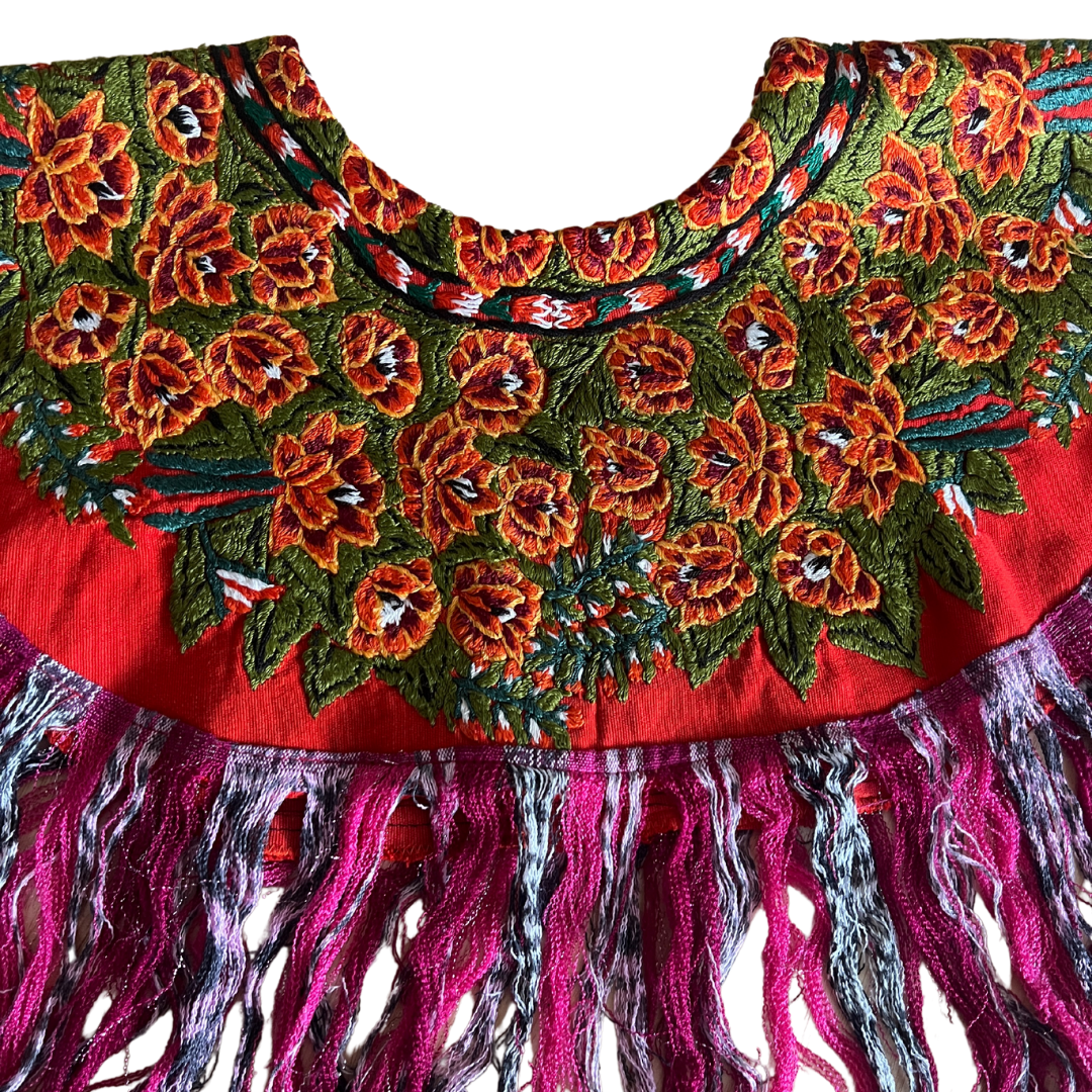 Embroidered Cape: Orange & Pink