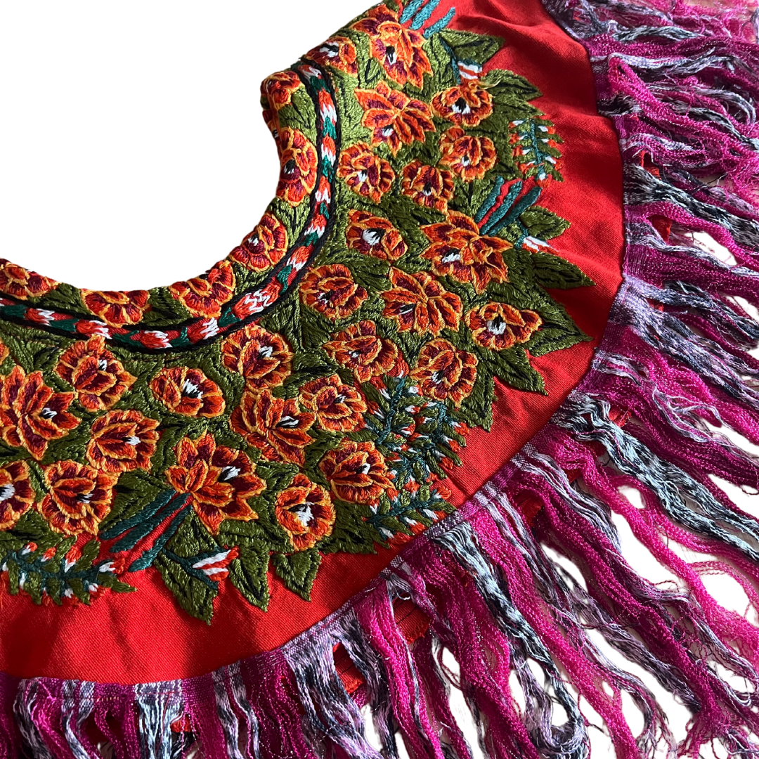 Embroidered Cape: Orange & Pink