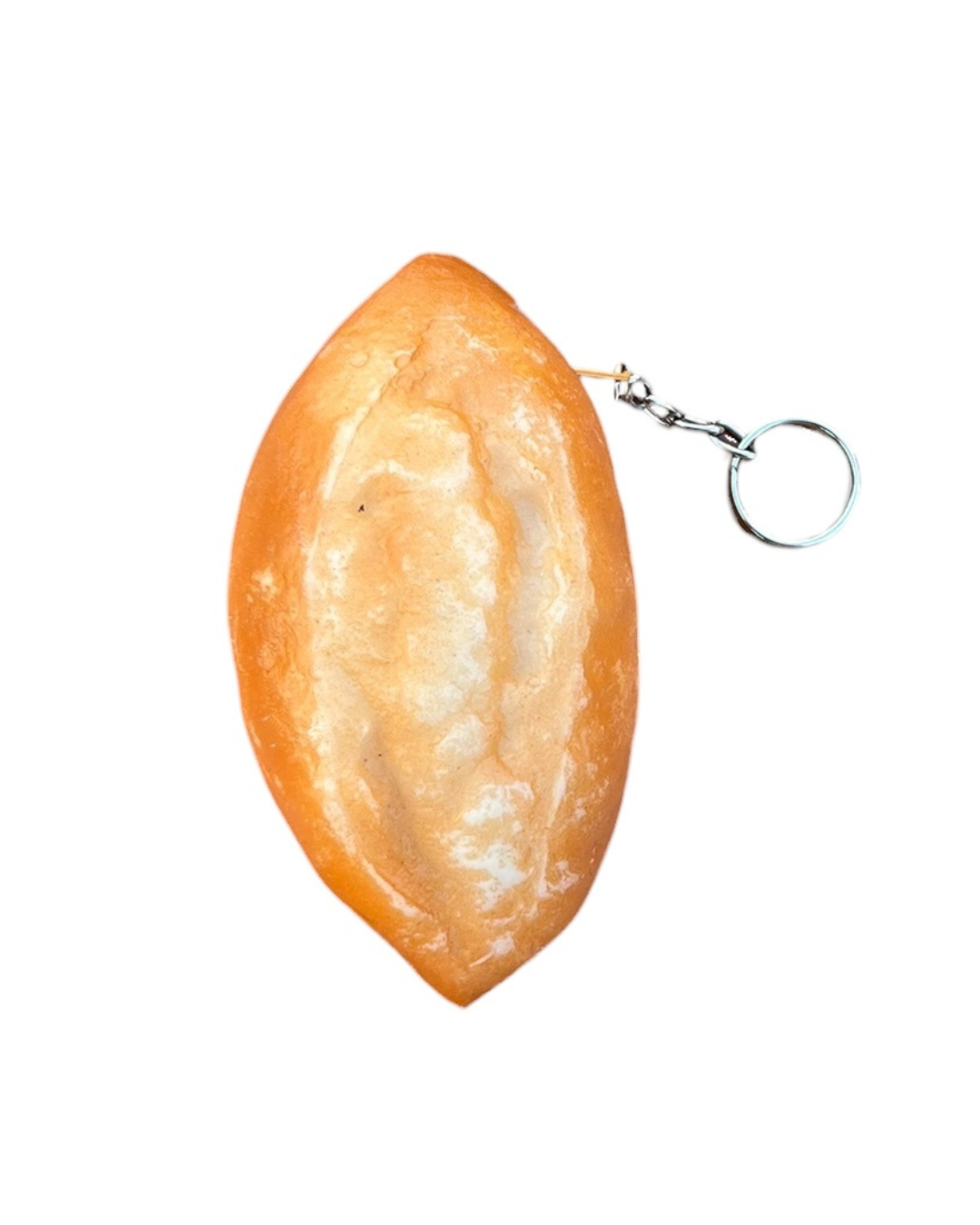Realistic bread keychain on white background