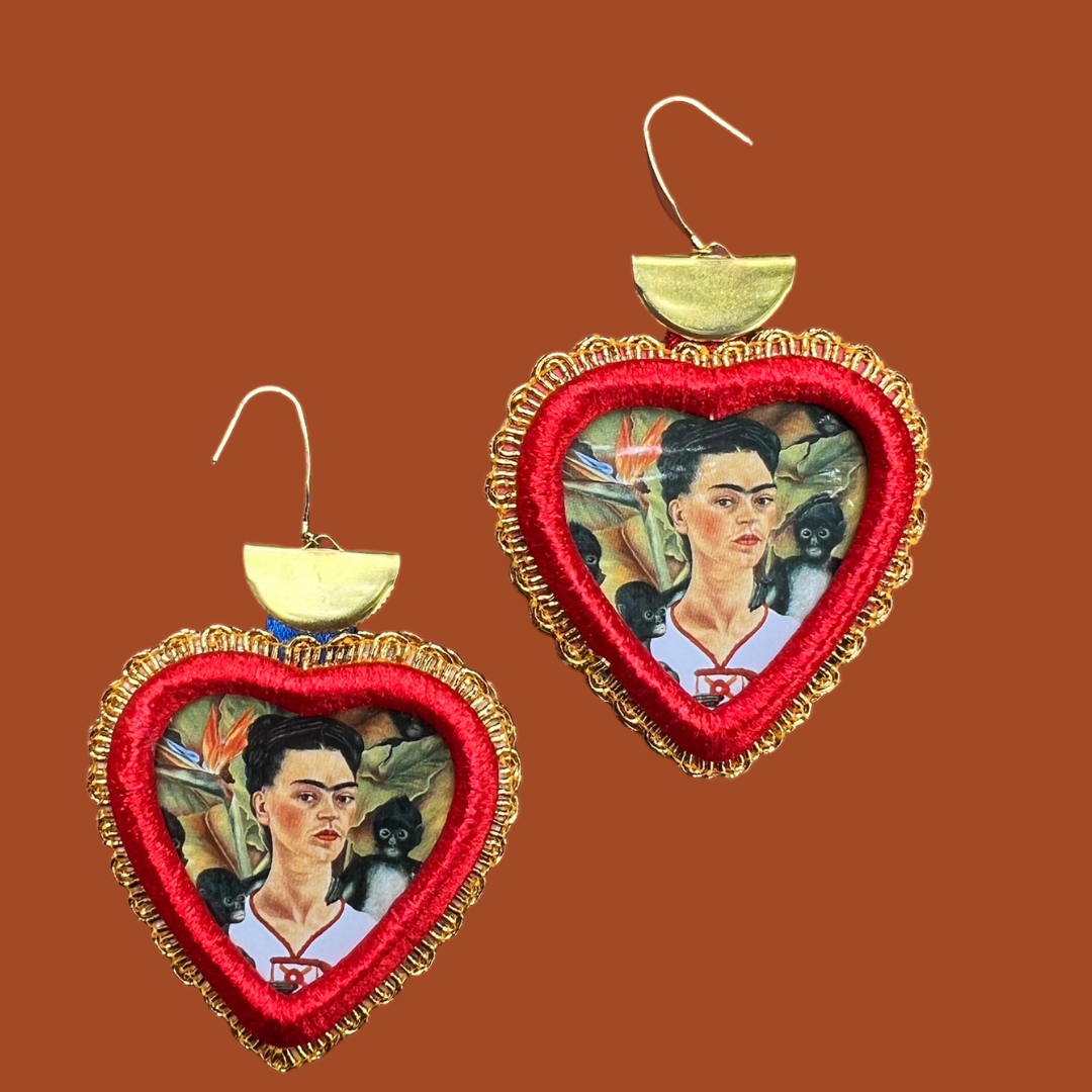 Corazón Icon Earrings: Frida Red Heart Style B