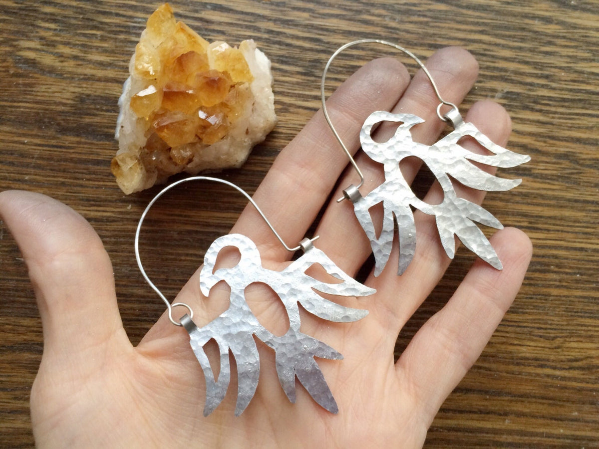 Handmade Thunderbird Hoop Earrings, Aluminum Bird