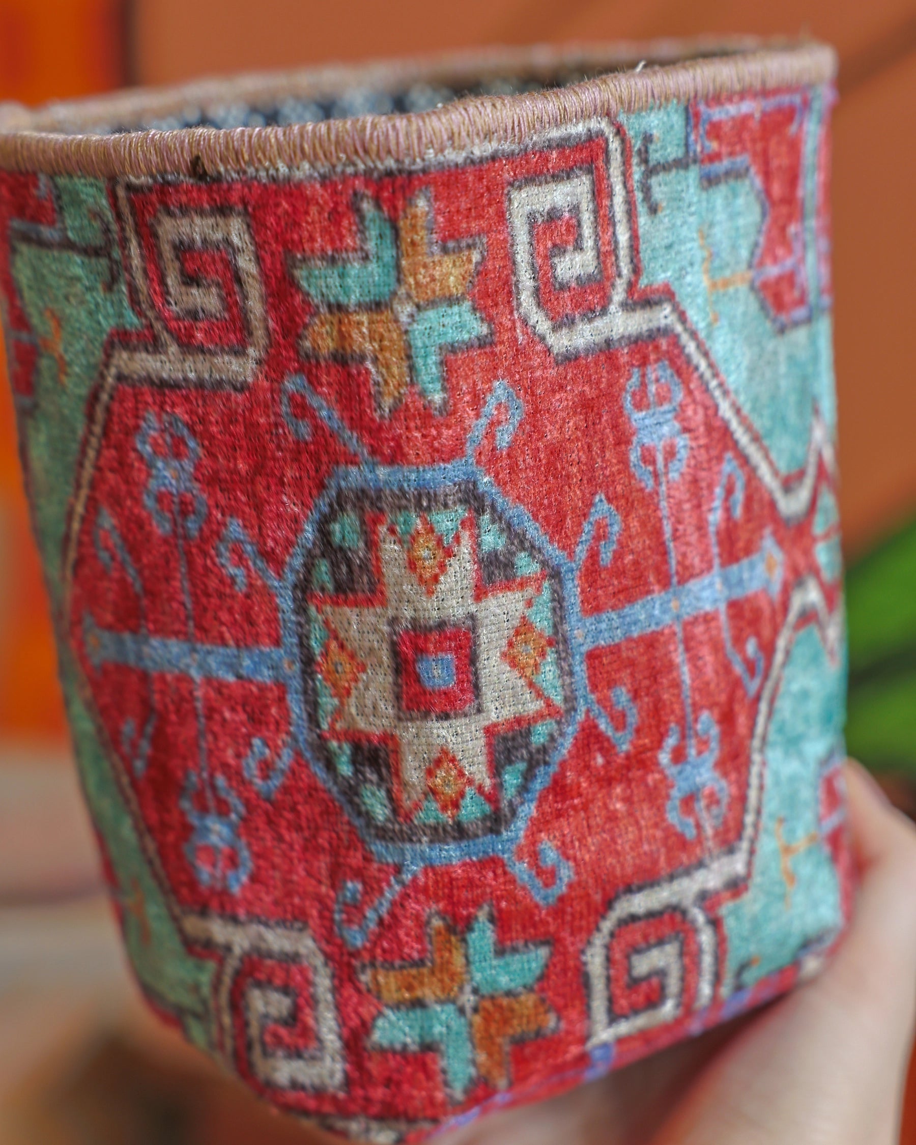Vintage Rug Pattern Storage and Plant Basket