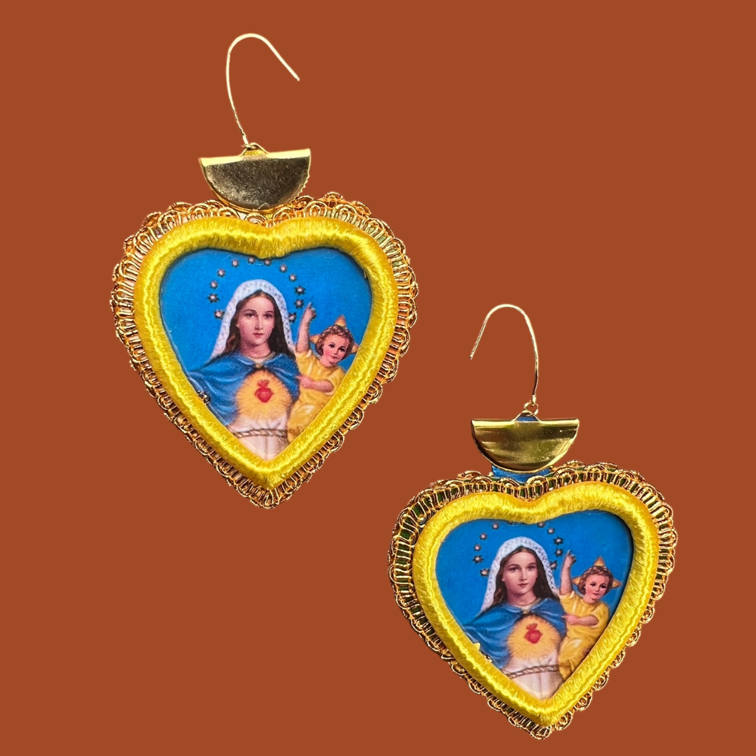Corazón Icon Earrings: Yellow Saint Style A