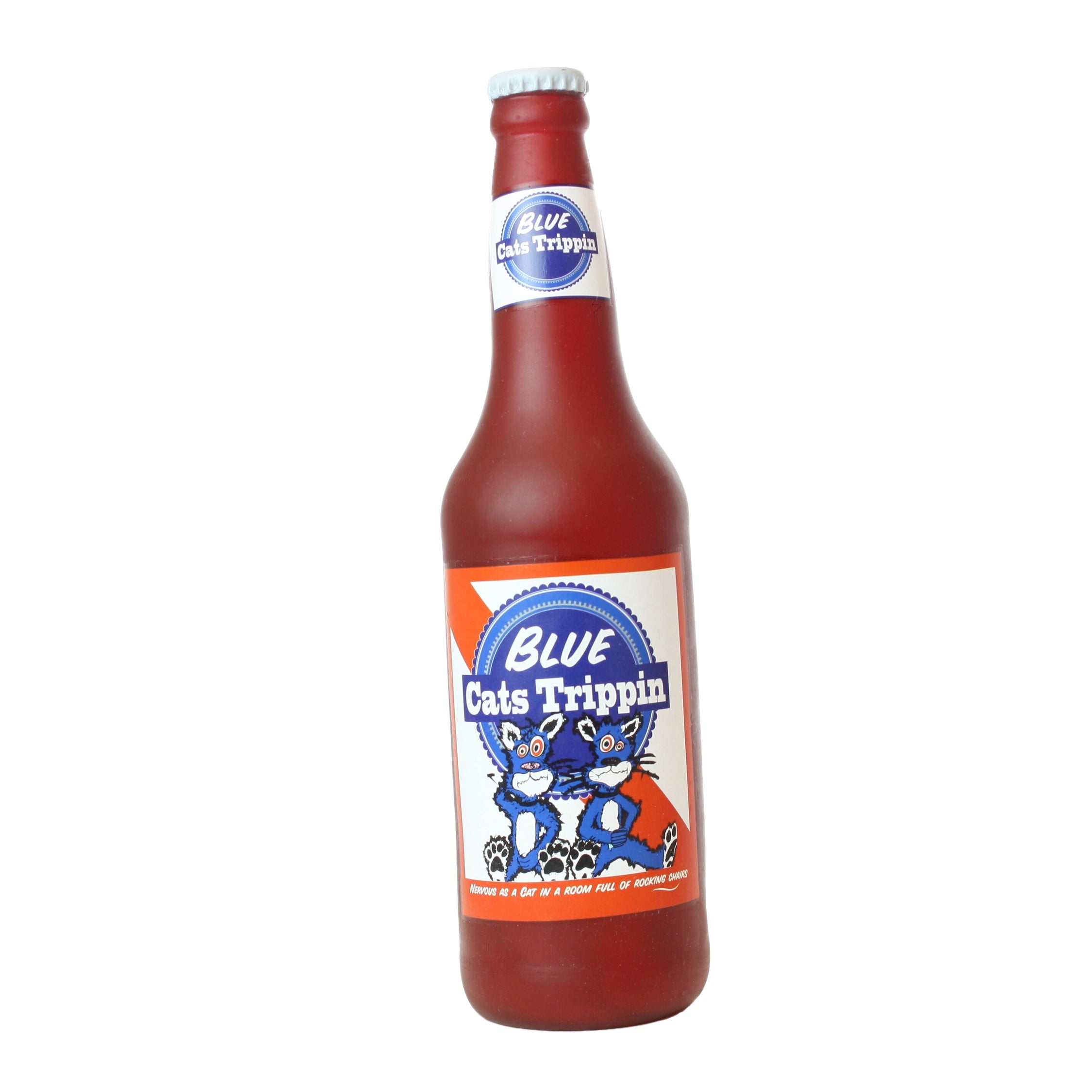 Blue Cat Trippin Beer Bottle Dog Toy