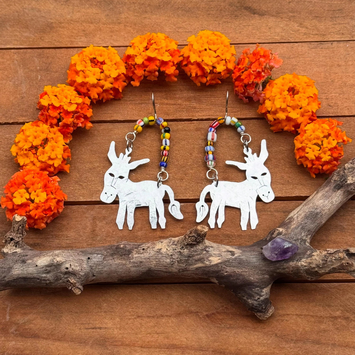 Handmade Celestial Donkey Aluminum & Glass Earring