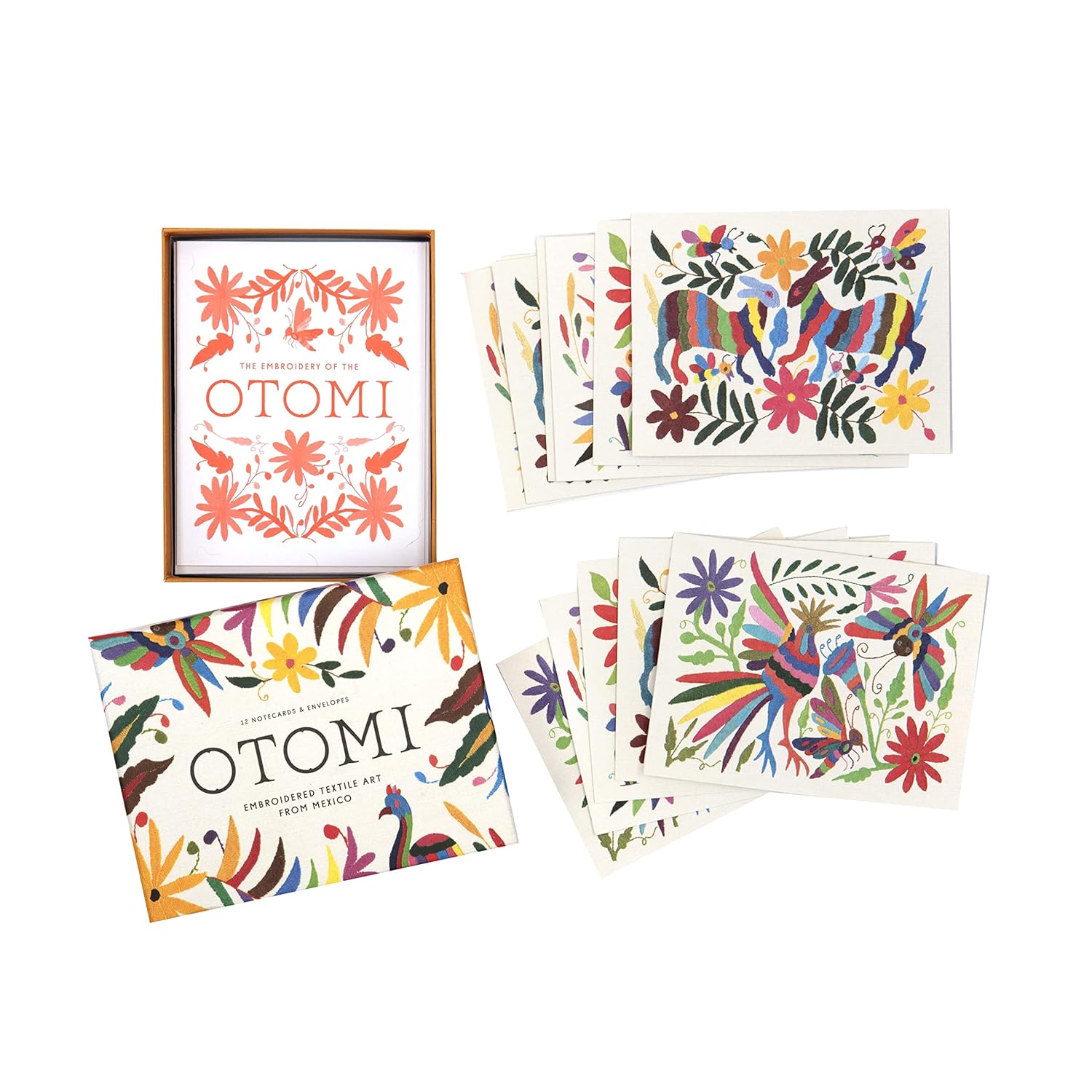 Set of colorful Otomi art prints on a white background
