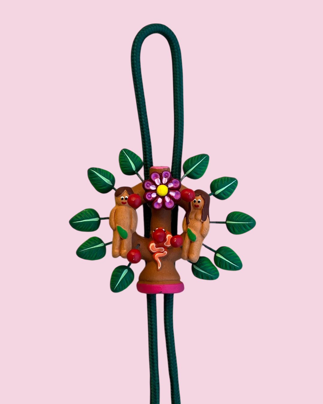 Tree of Life Bolo Tie — Adam & Eve (Traditional Tree, Purple Flower)