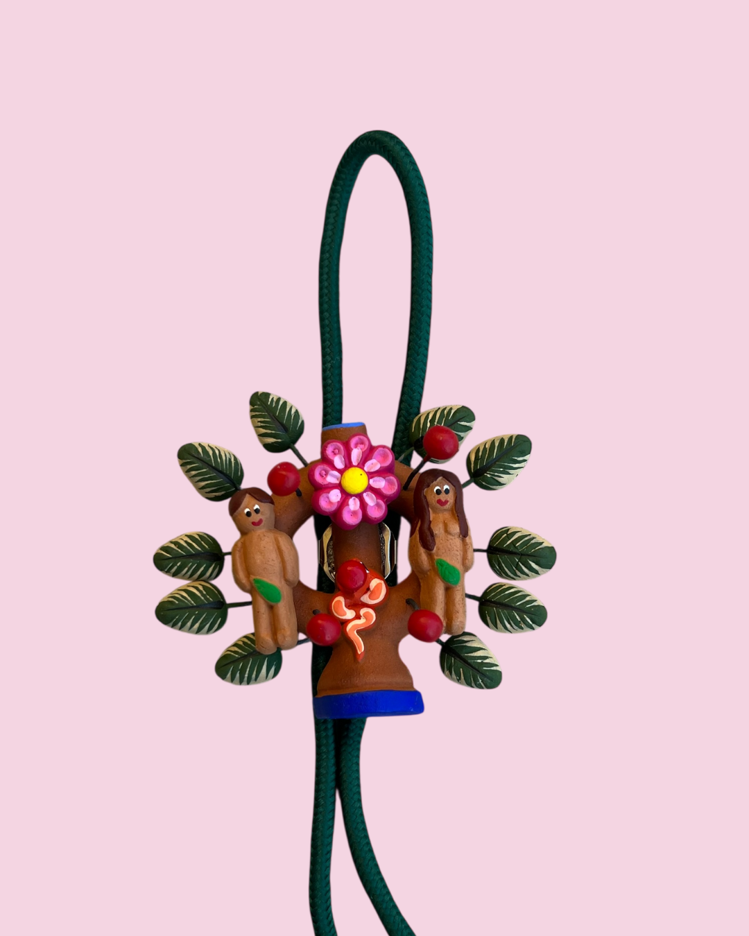 Tree of Life Bolo Tie — Adam & Eve (Traditional Tree, Pink Flower)