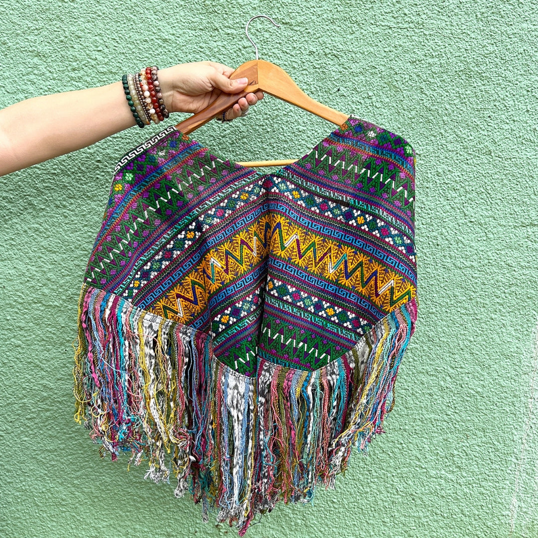 Embroidered Cape: Green Decorative Stripes
