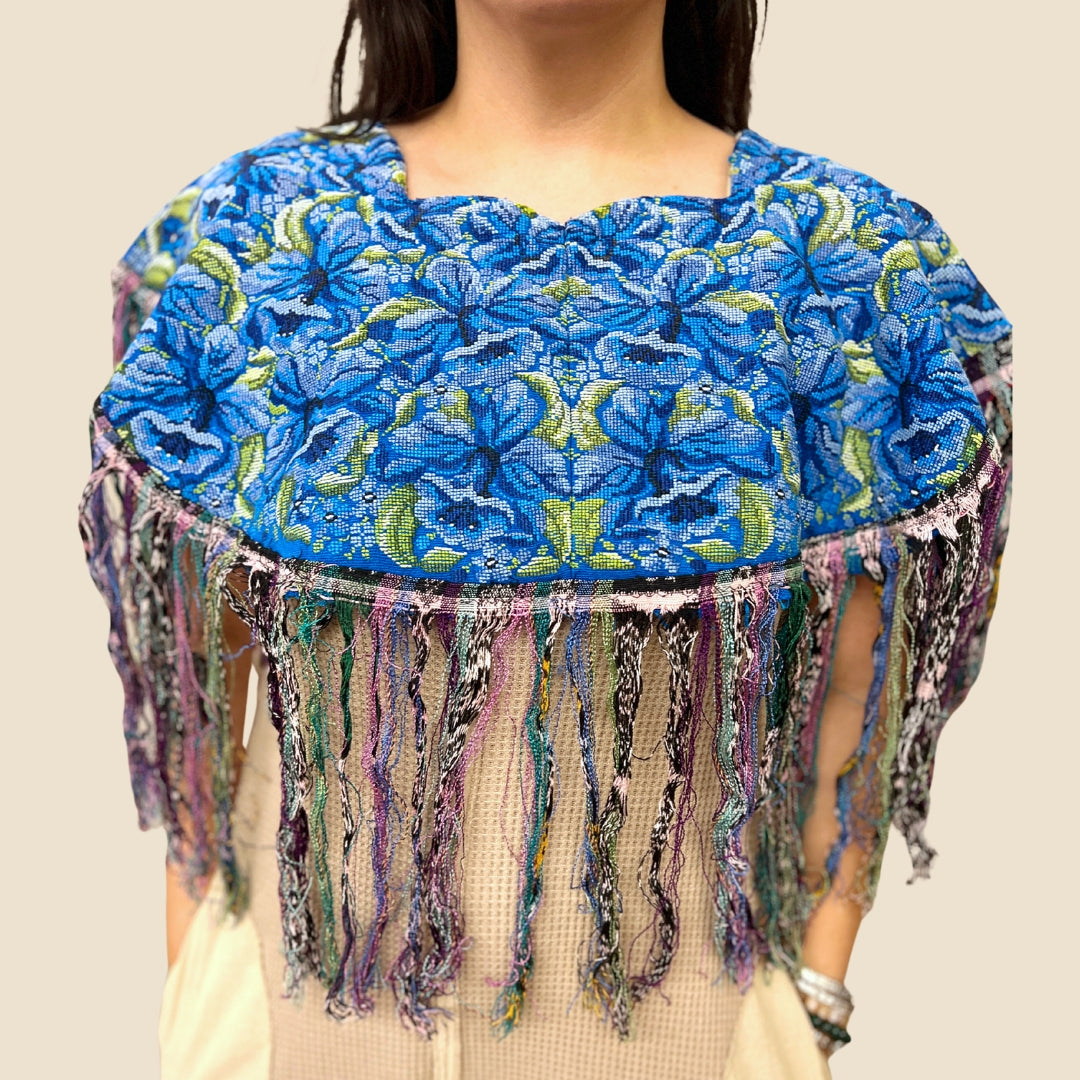 Embroidered Cape: Blue Flowers
