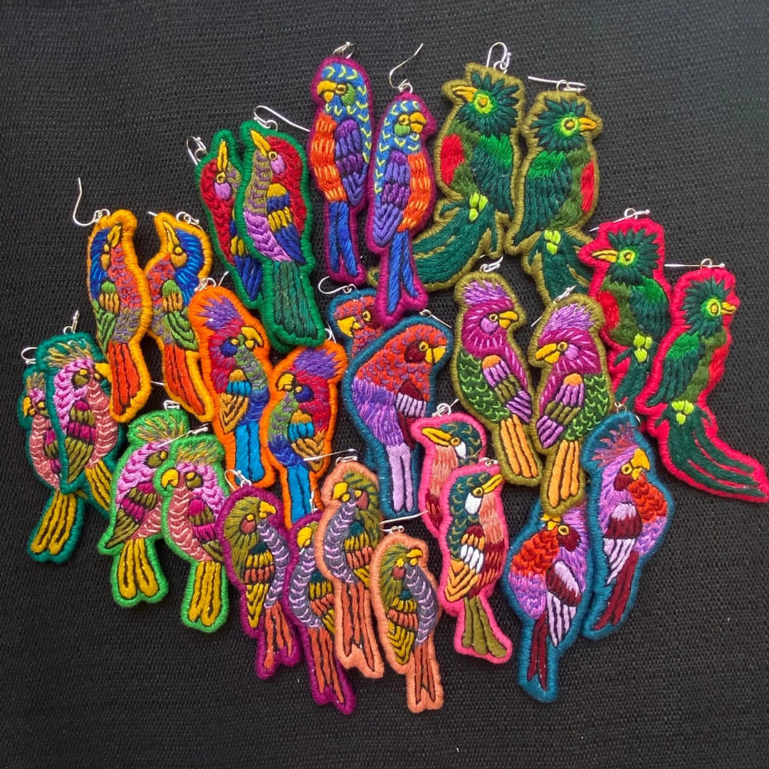 Handmade Embroidered Bird Earrings