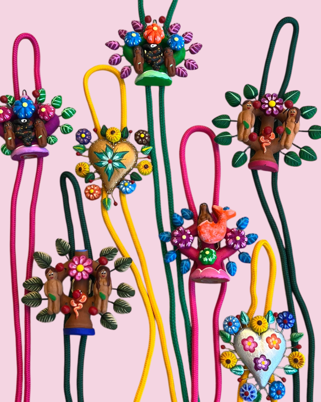 Tree of Life Bolo Tie — Adam & Eve (Traditional Tree, Pink Flower)