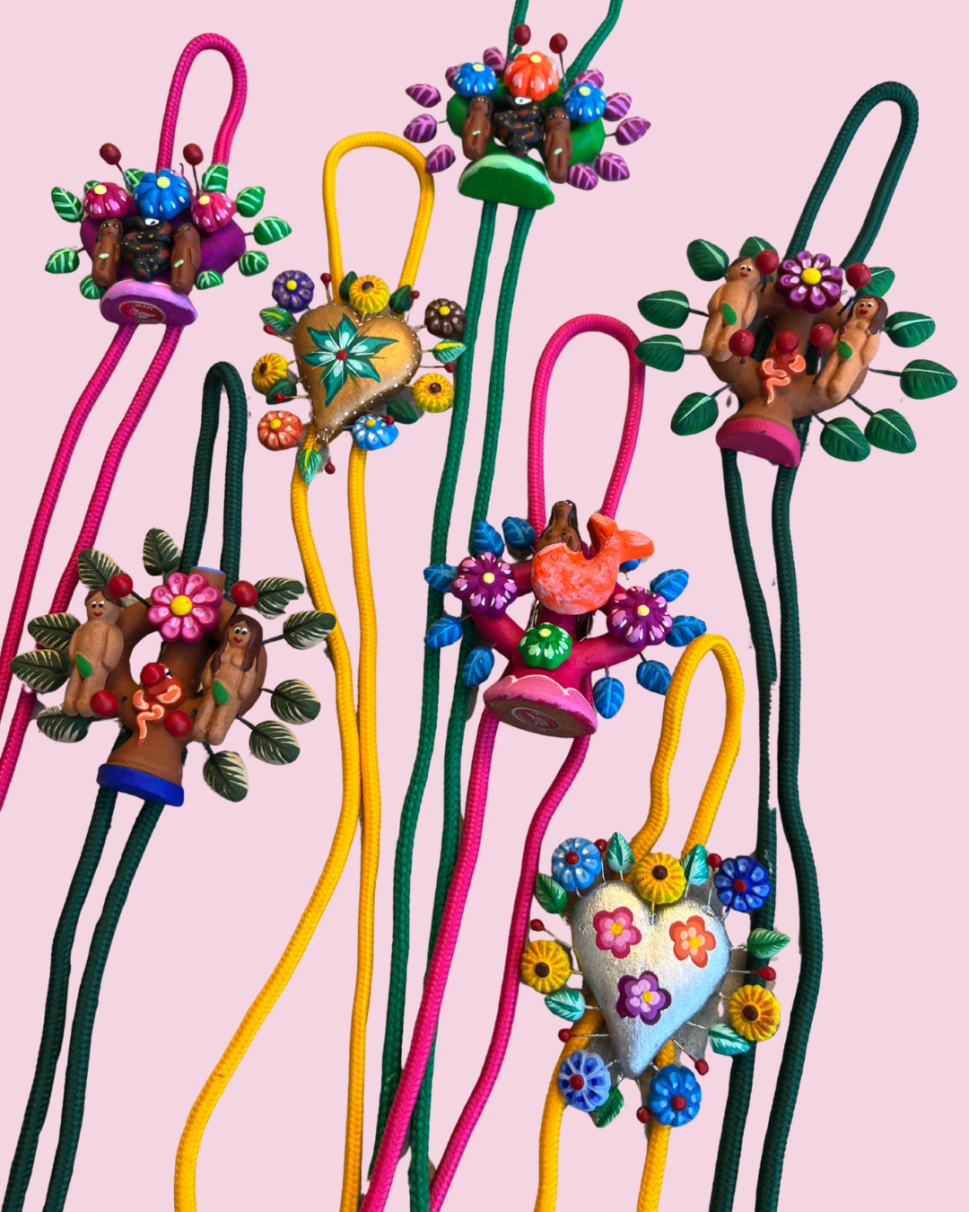 Tree of Life Bolo Tie — Adam & Eve (Traditional Tree, Pink Flower)