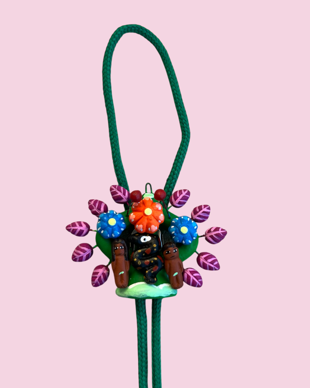 Mini Tree of Life Bolo Tie — Adam & Eve (Neon Colors, Green Tree)