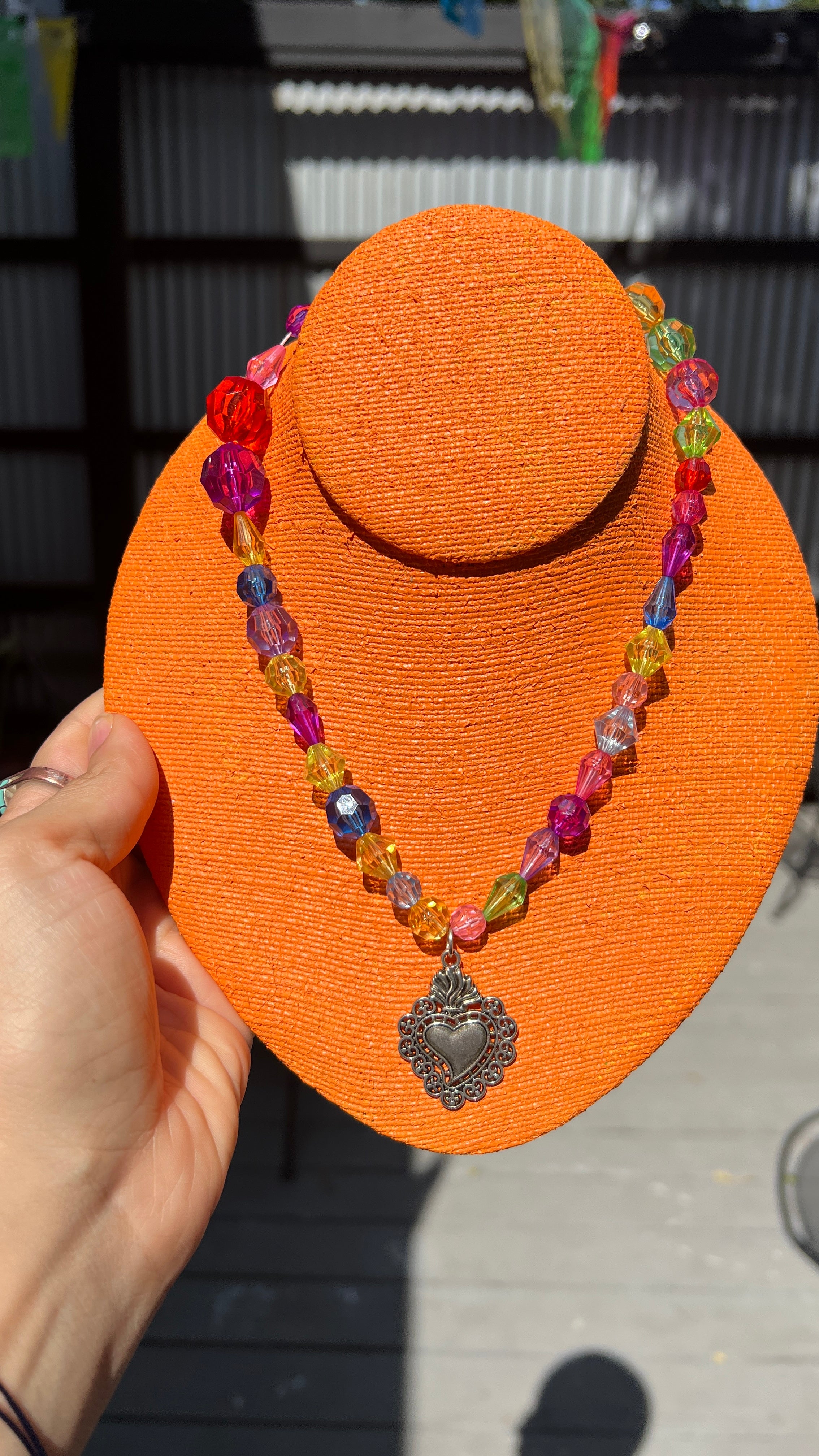 Colorful Beaded Sacred Heart Necklace