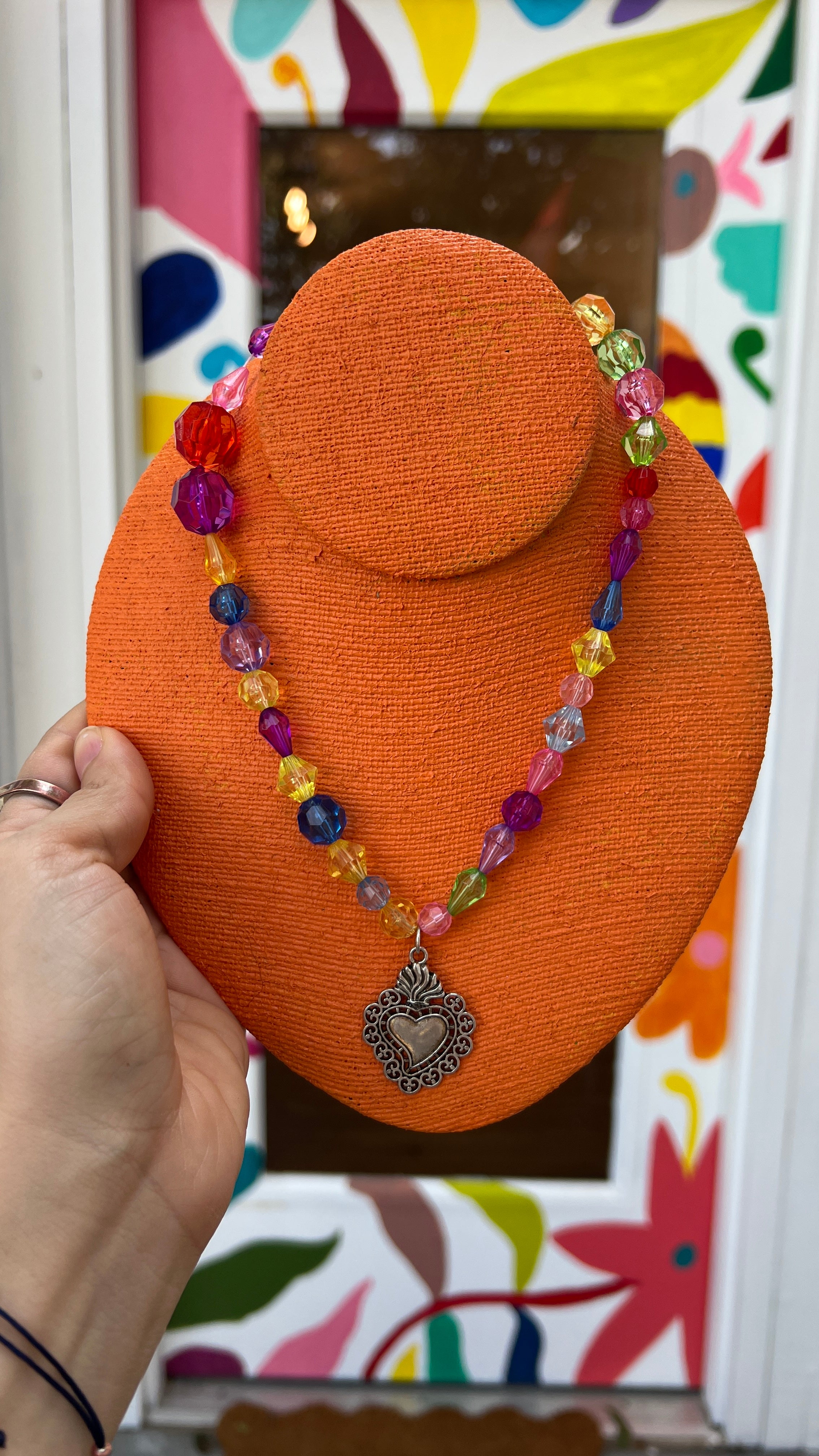 Colorful Beaded Sacred Heart Necklace