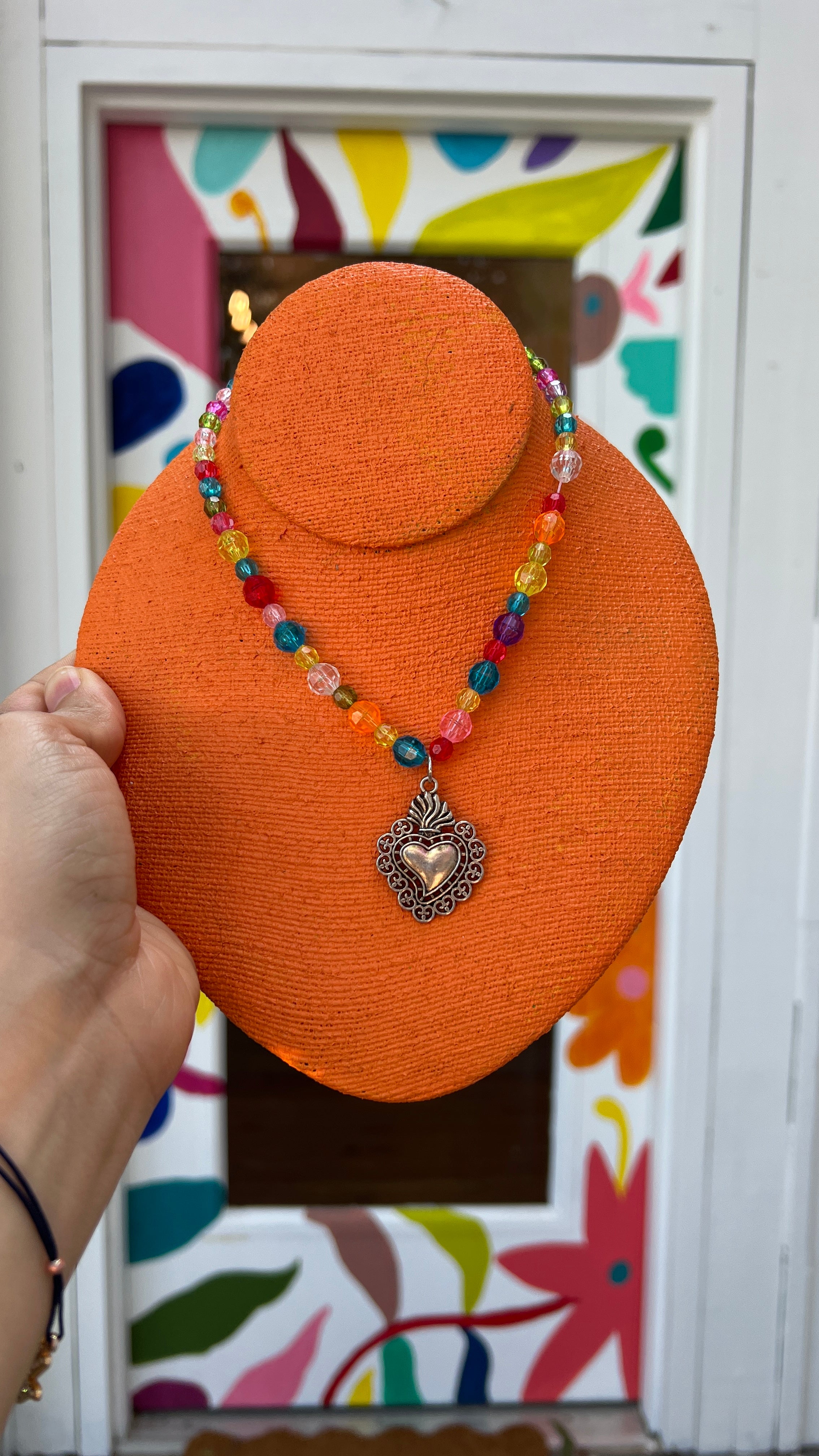 Colorful Beaded Sacred Heart Necklace