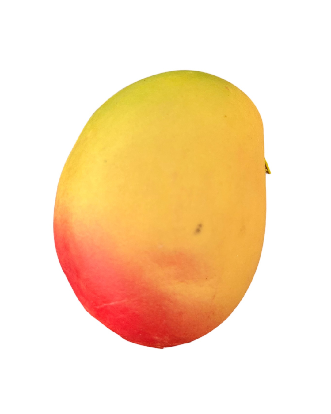Mango coin purse with a gradient of yellow to red on a white background