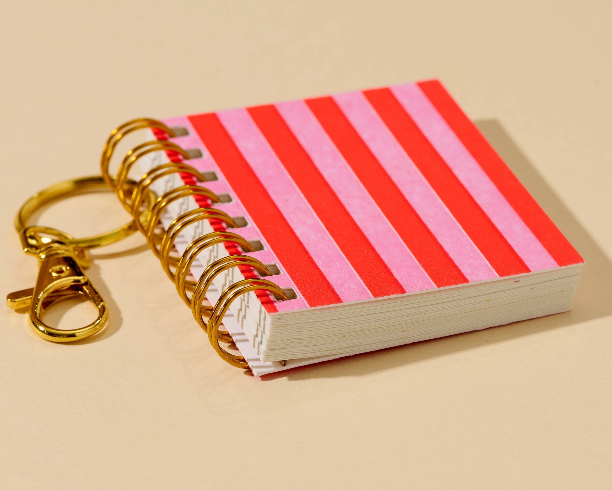 Mini Red & Pink Striped Notebook with Keychain