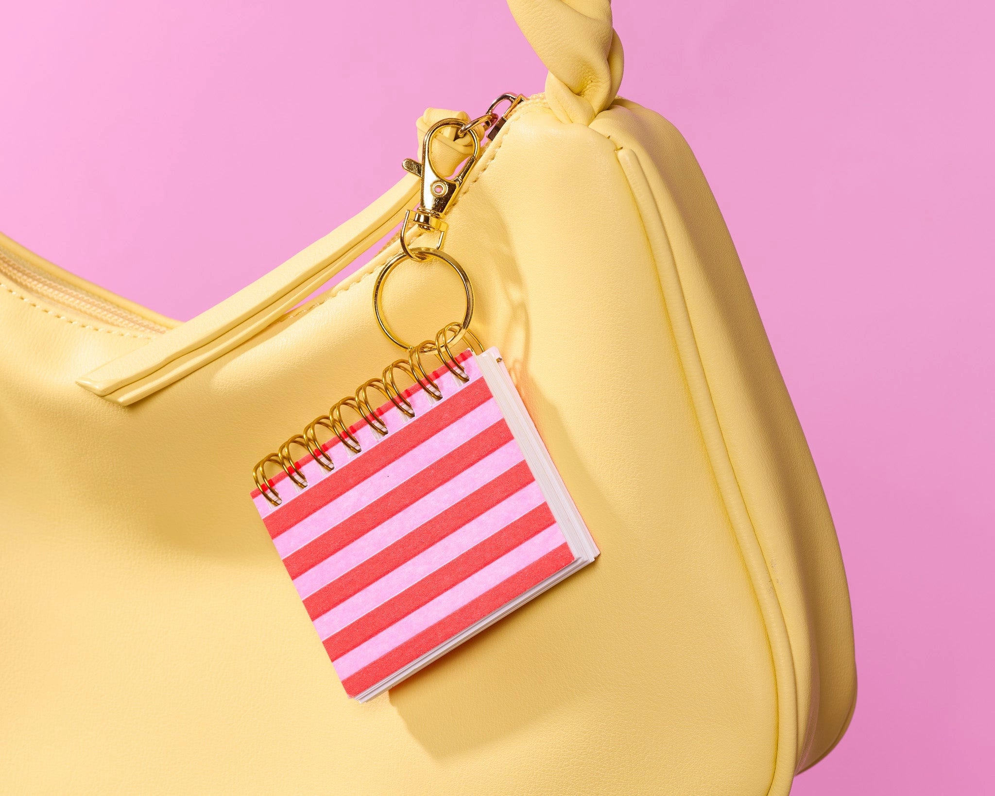 Mini Red & Pink Striped Notebook with Keychain