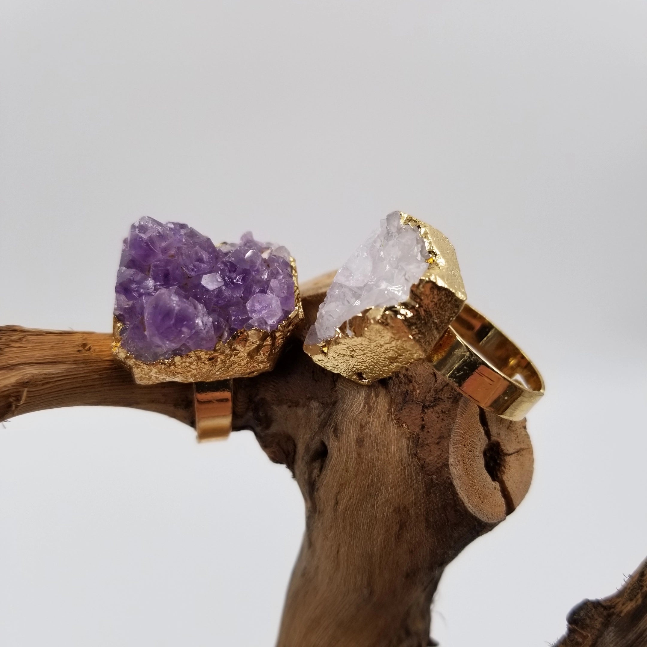Natural Amethyst Cluster Gold Ring