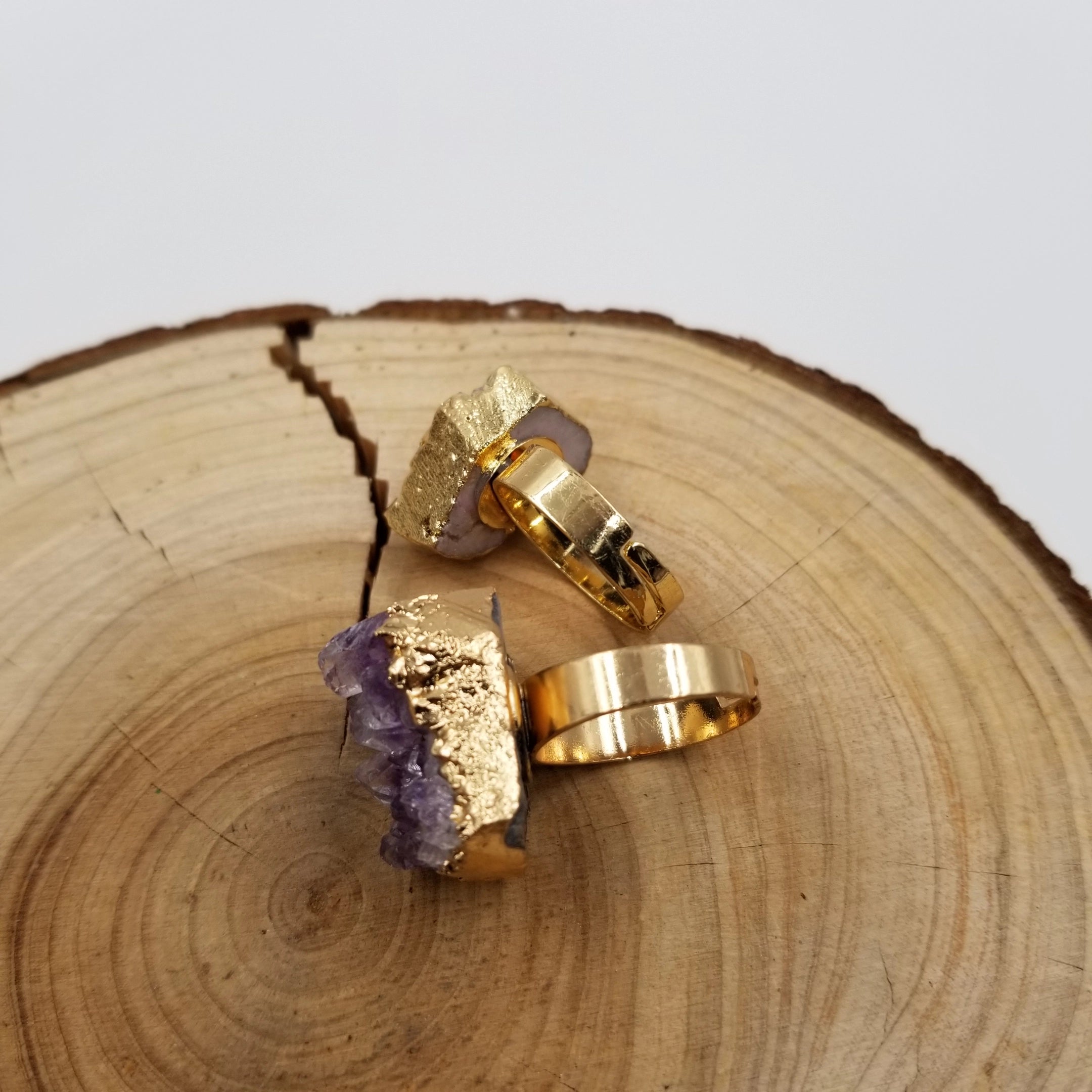 Natural Amethyst Cluster Gold Ring