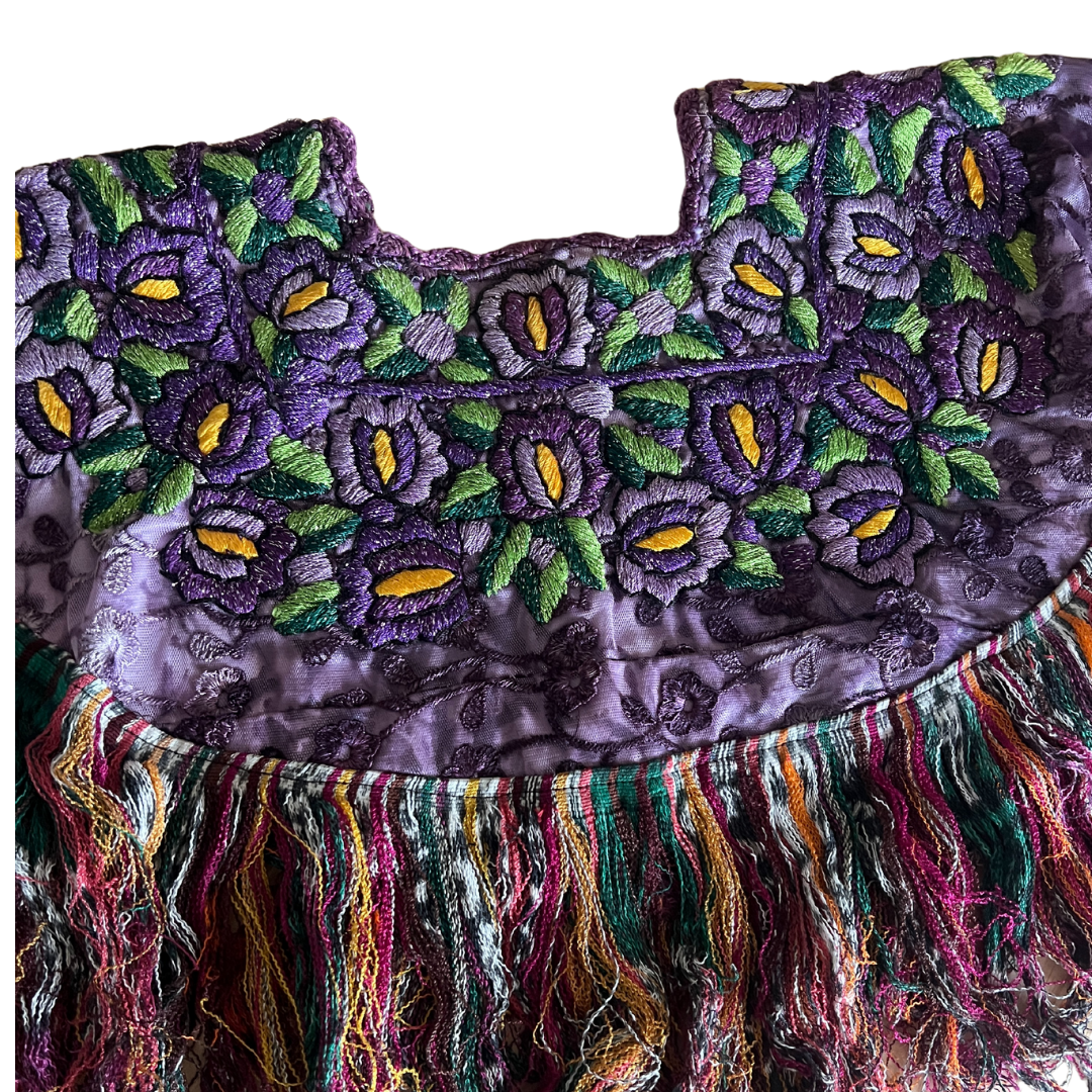 Embroidered Cape: Purple Flowers with Silver Thread